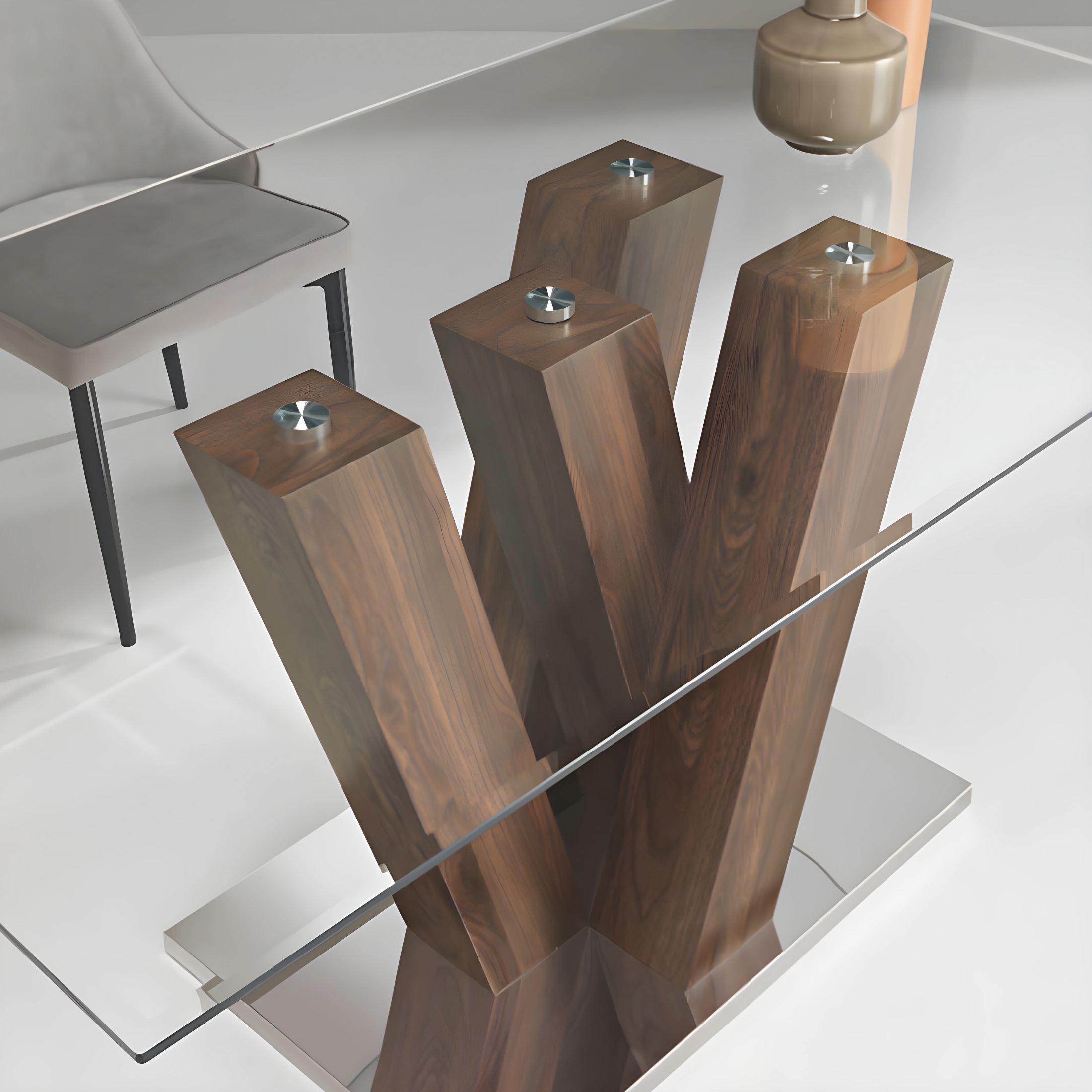 Fixed table with "Steel" glass top and metal support cm 90x160 77h