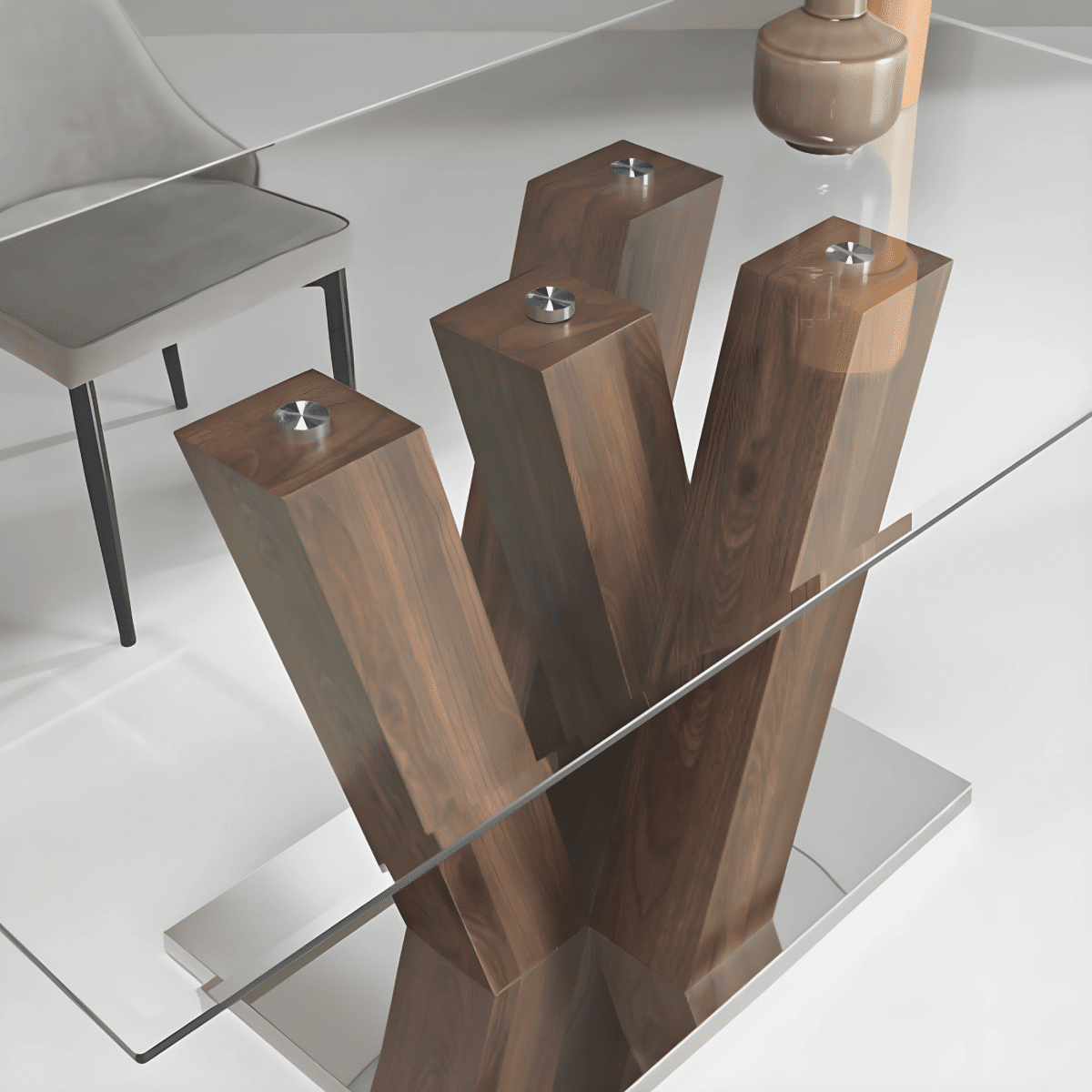 Tavolo fisso con piano in vetro "Steel" e appoggio in metallo cm 90x160 77h - MondoViro