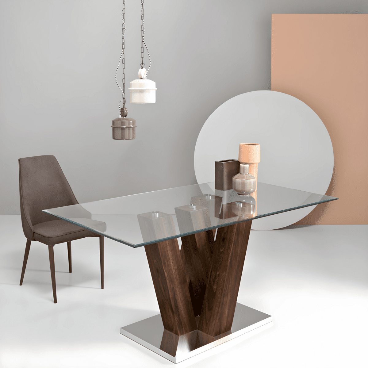 Tavolo fisso con piano in vetro "Steel" e appoggio in metallo cm 90x160 77h - MondoViro