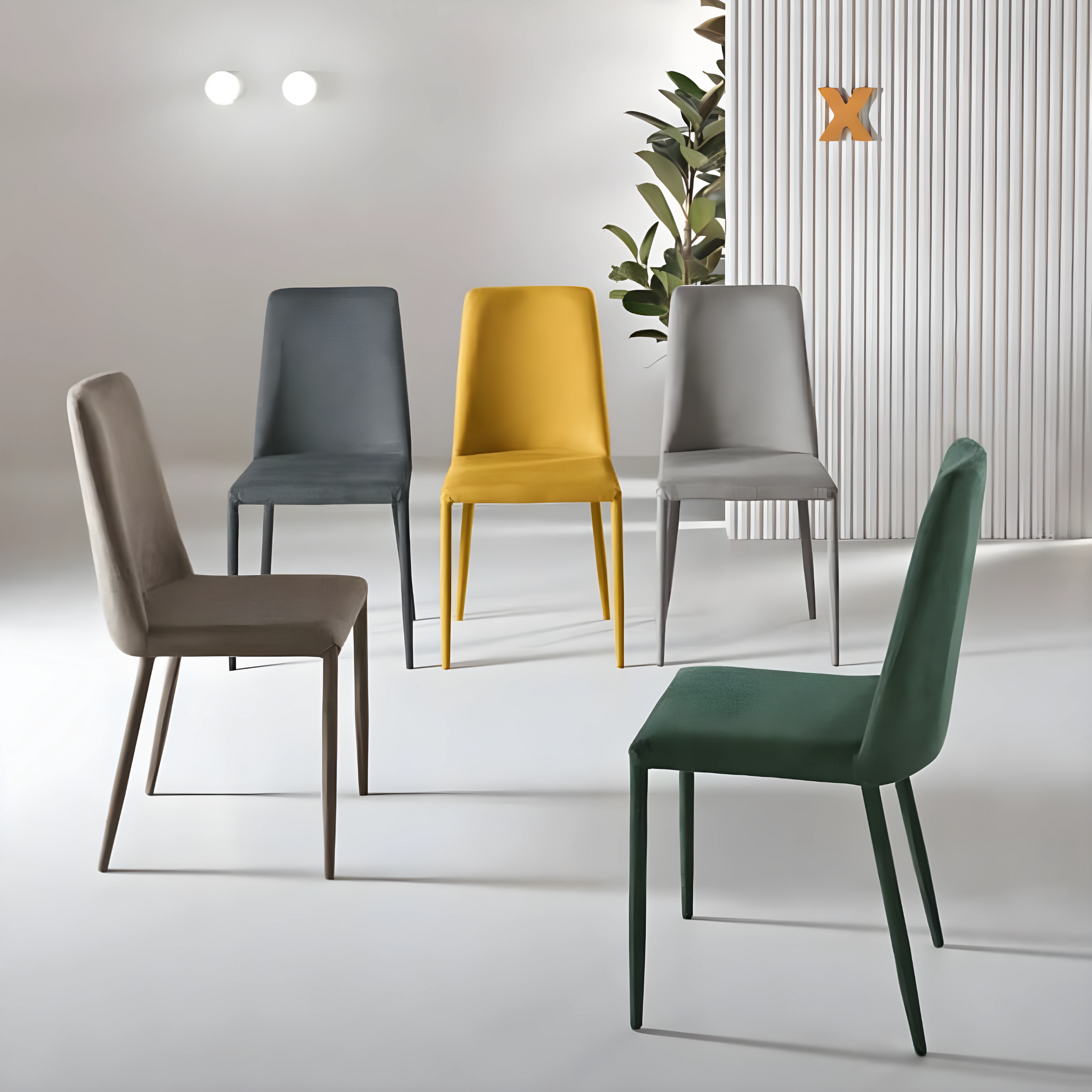 Set of "Astrin" upholstered fabric chairs with covered legs and feet, 47x56 cm, h93 cm