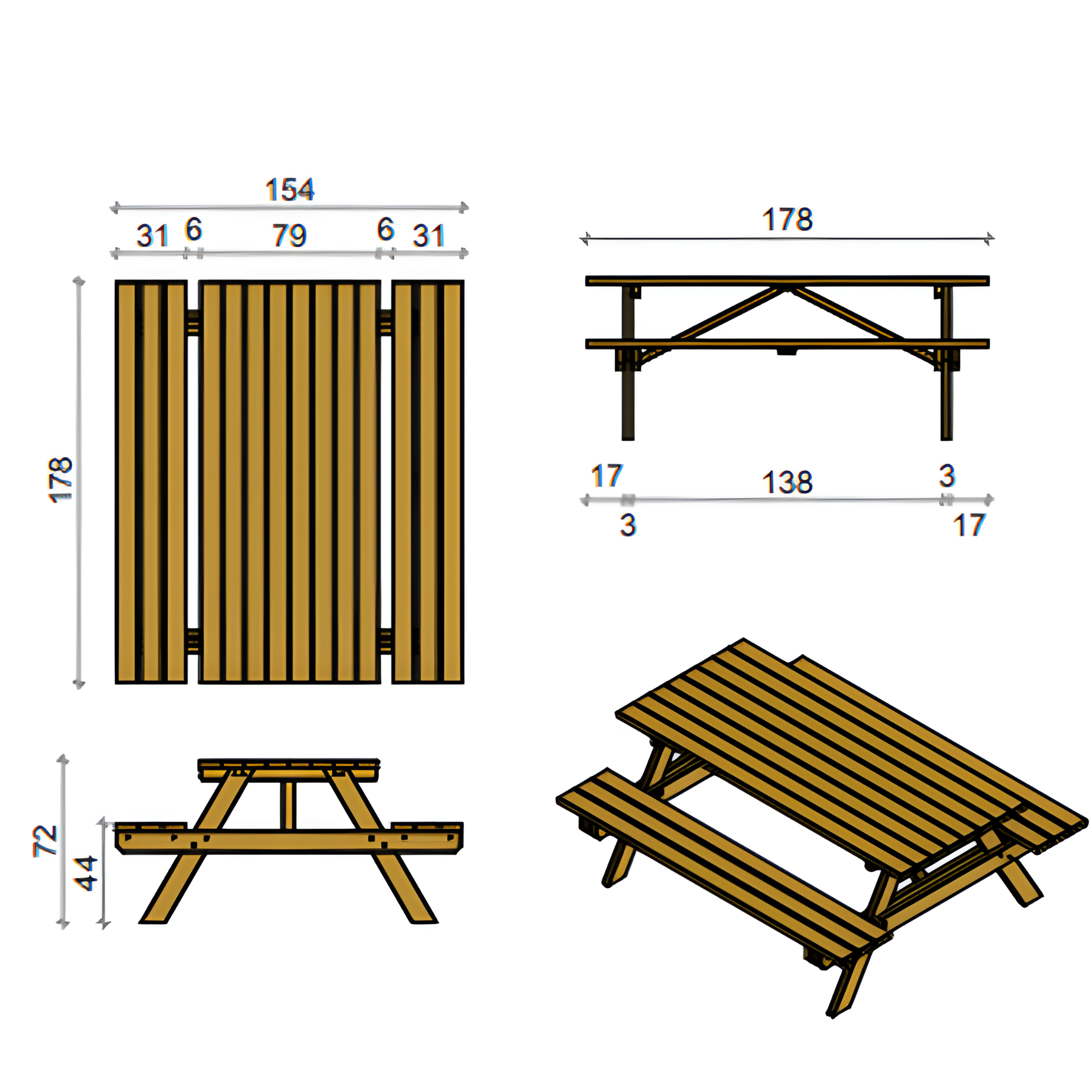 "Easy" outdoor table in autoclave-treated pine wood, 178x154 cm, 72h