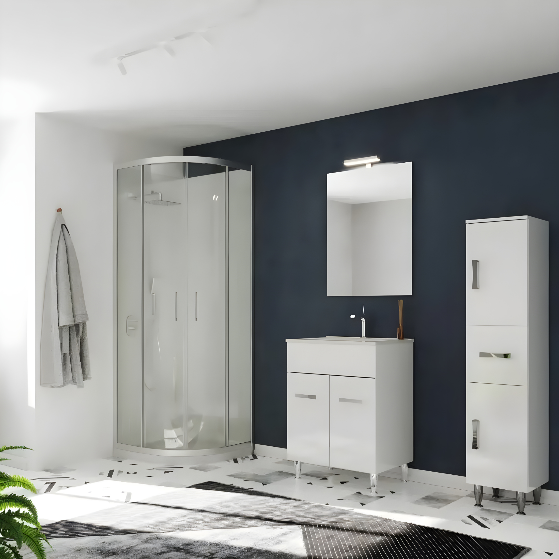 "Elendir" bathroom cabinet with integrated ceramic sink, handles and chrome feet