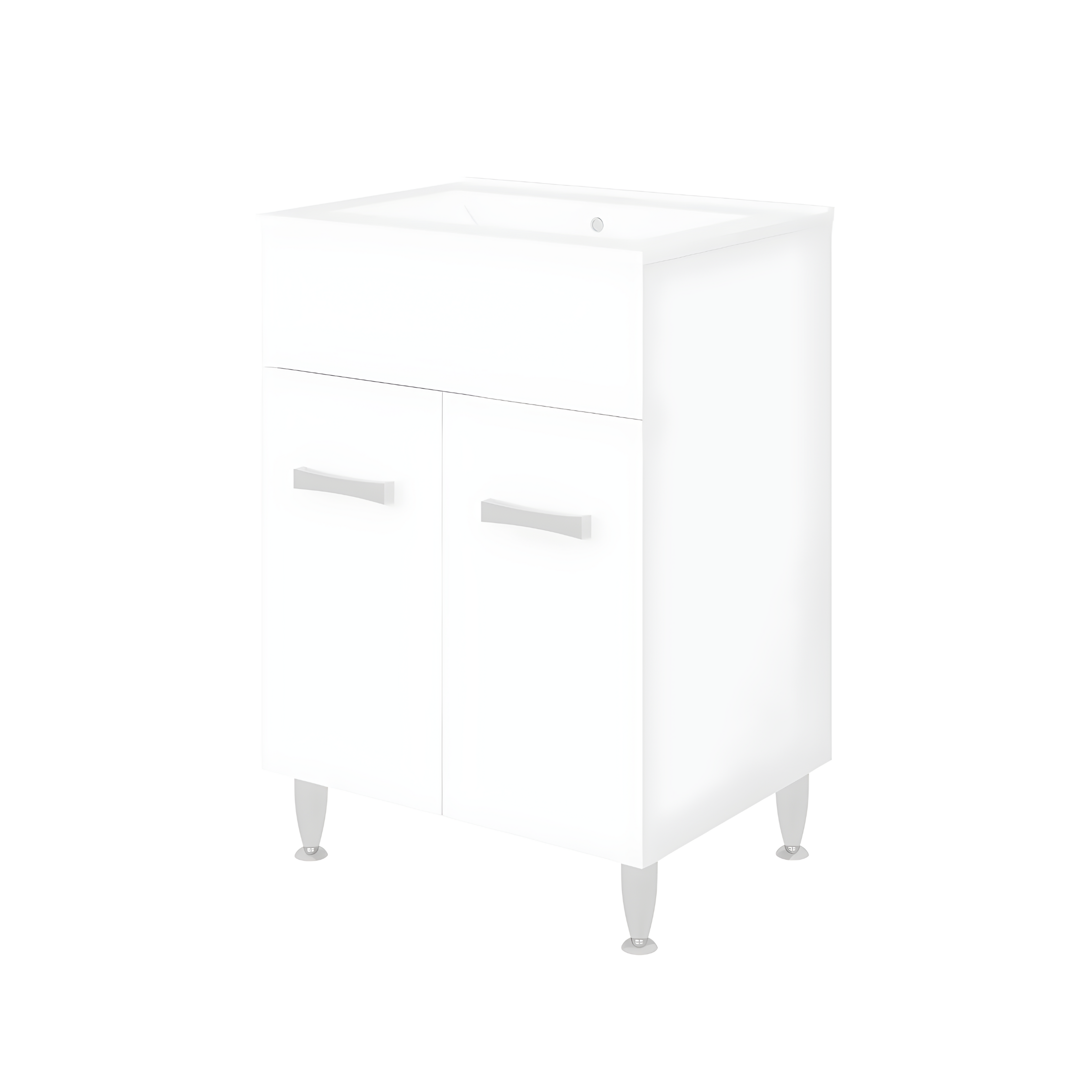 "Elendir" bathroom cabinet with integrated ceramic sink, handles and chrome feet