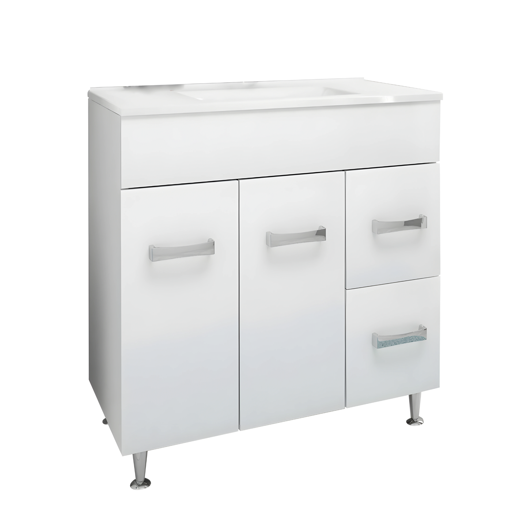 "Elendir" bathroom cabinet with integrated ceramic sink, handles and chrome feet