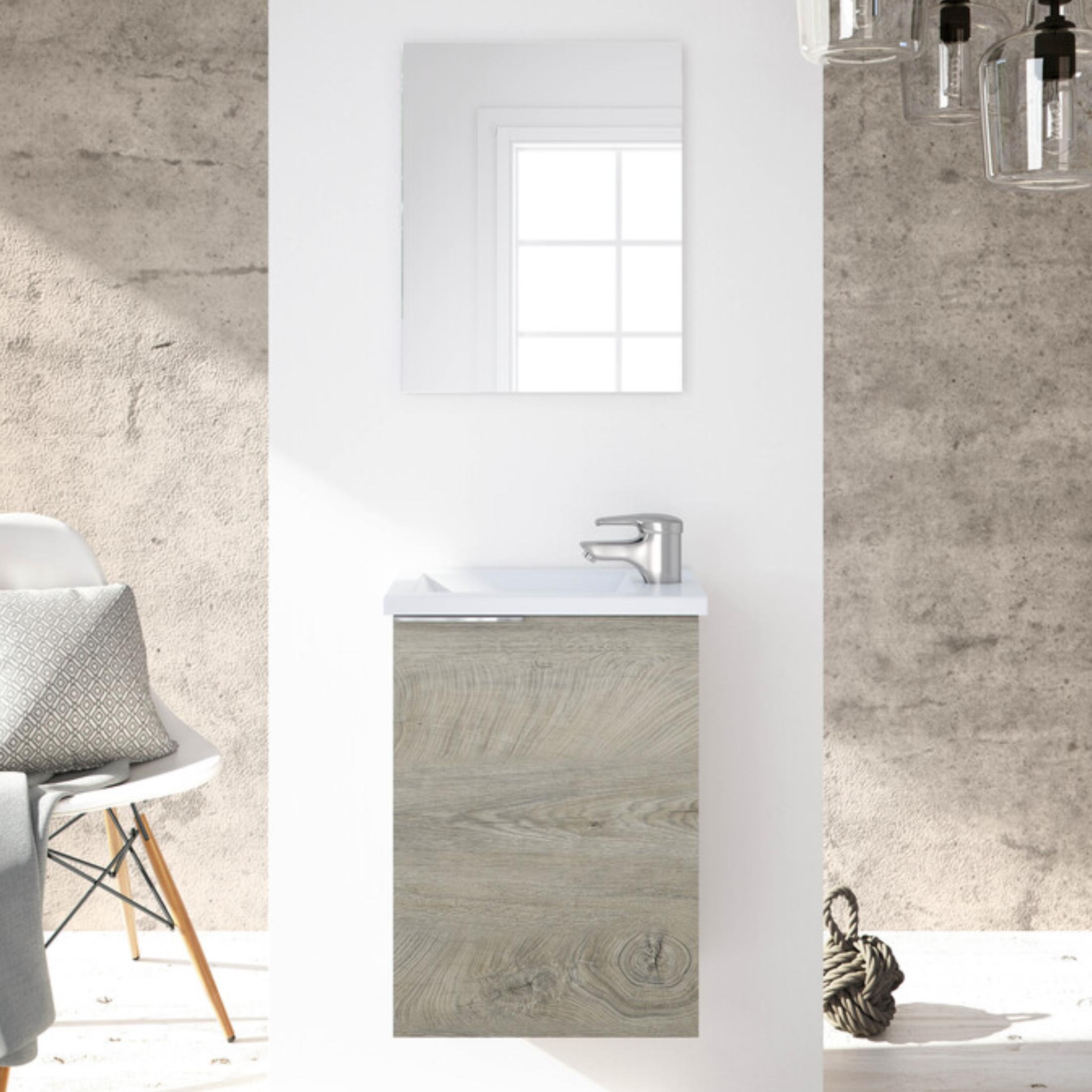 "Elvan" single-door wall-hung bathroom vanity unit with resin sink