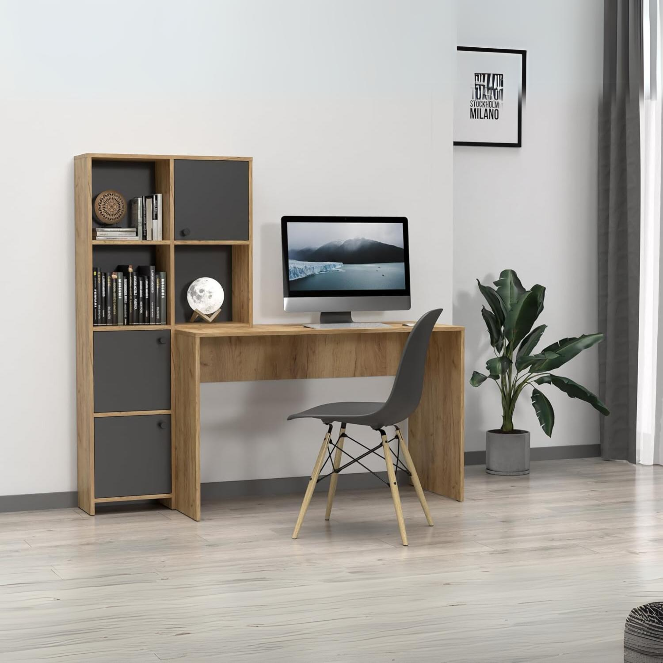 "Eternal" modern desk with versatile bookcase, 156x55 cm, 71h