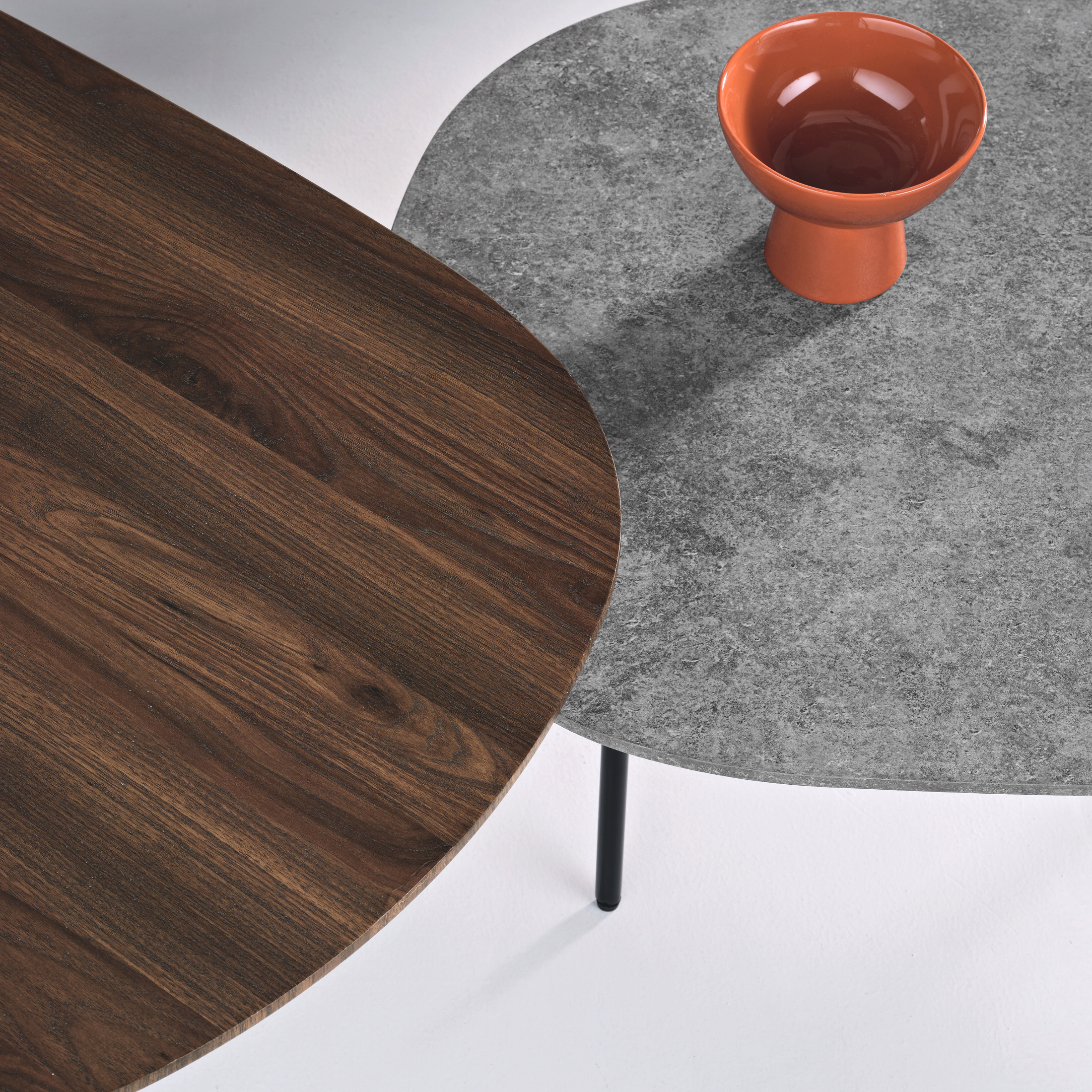 Modern "Flex" coffee table with shaped top and metal legs