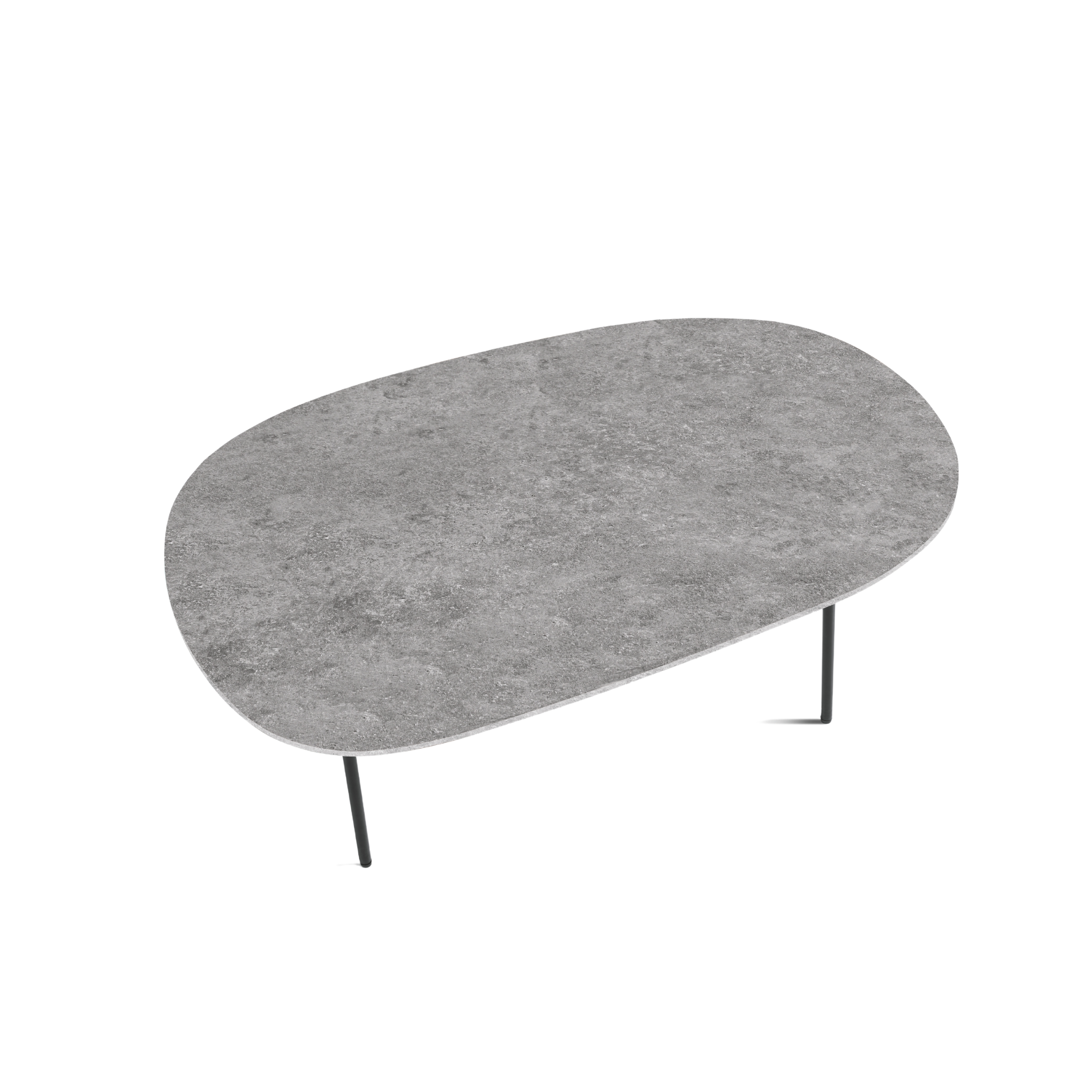 Modern "Flex" coffee table with shaped top and metal legs
