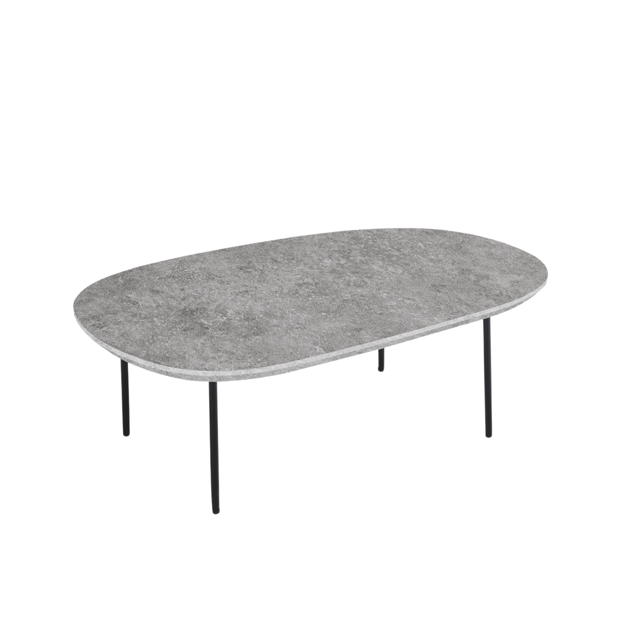 Modern "Flex" coffee table with shaped top and metal legs
