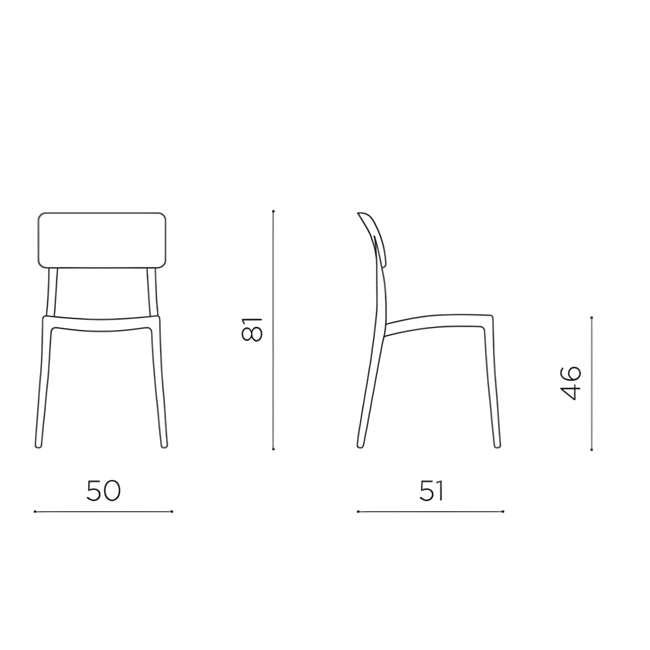 "Maribela" stackable chair set in polypropylene, 50x51 cm, 81h