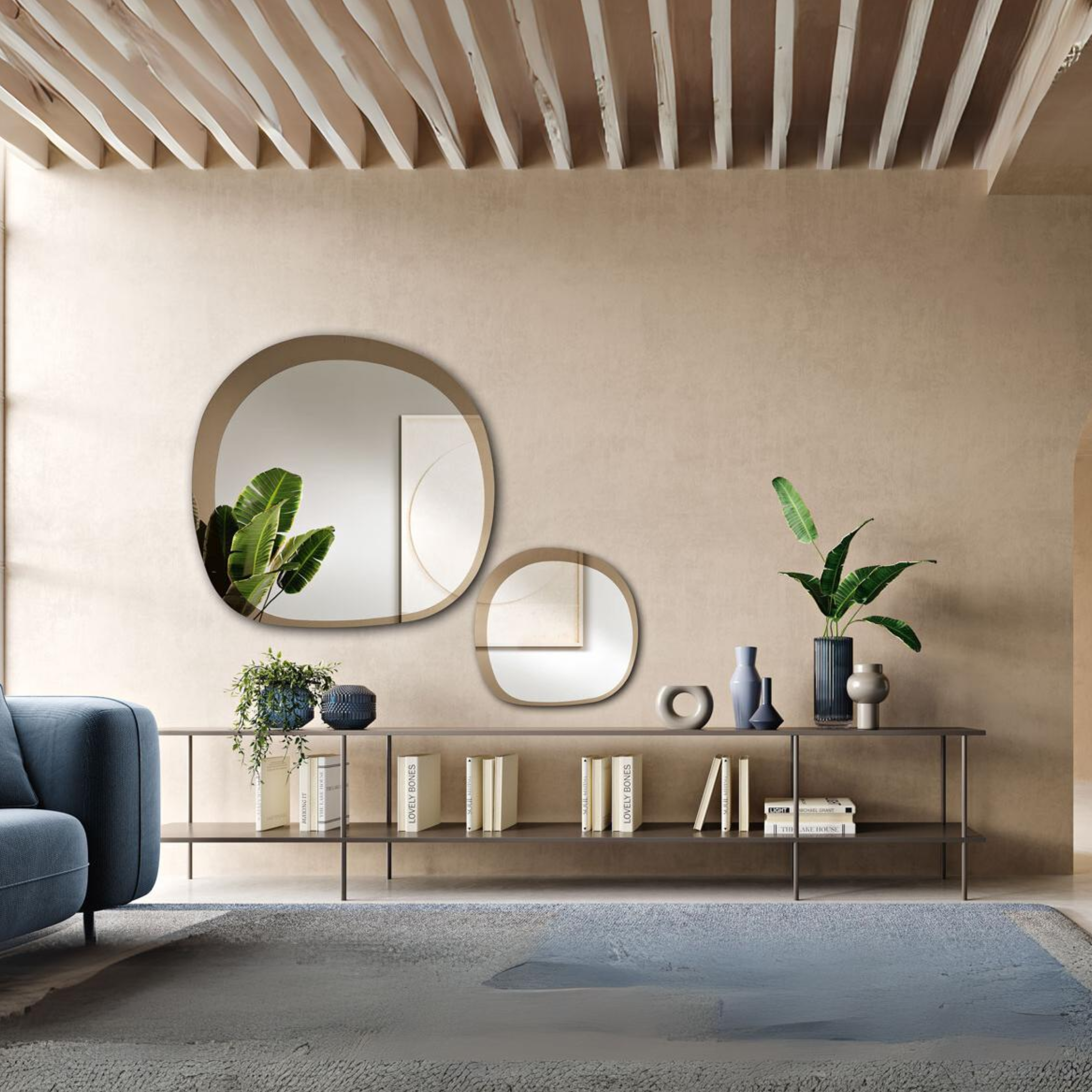 Modern wall mirror "Shiva" with double-layer shaped frame