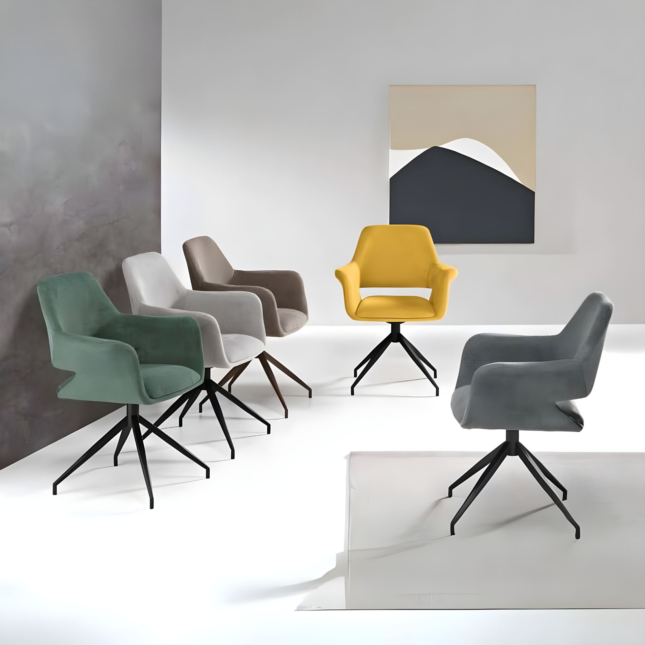 Set of "Flessia" swivel chairs in padded fabric with metal frame cm 66x60 85h