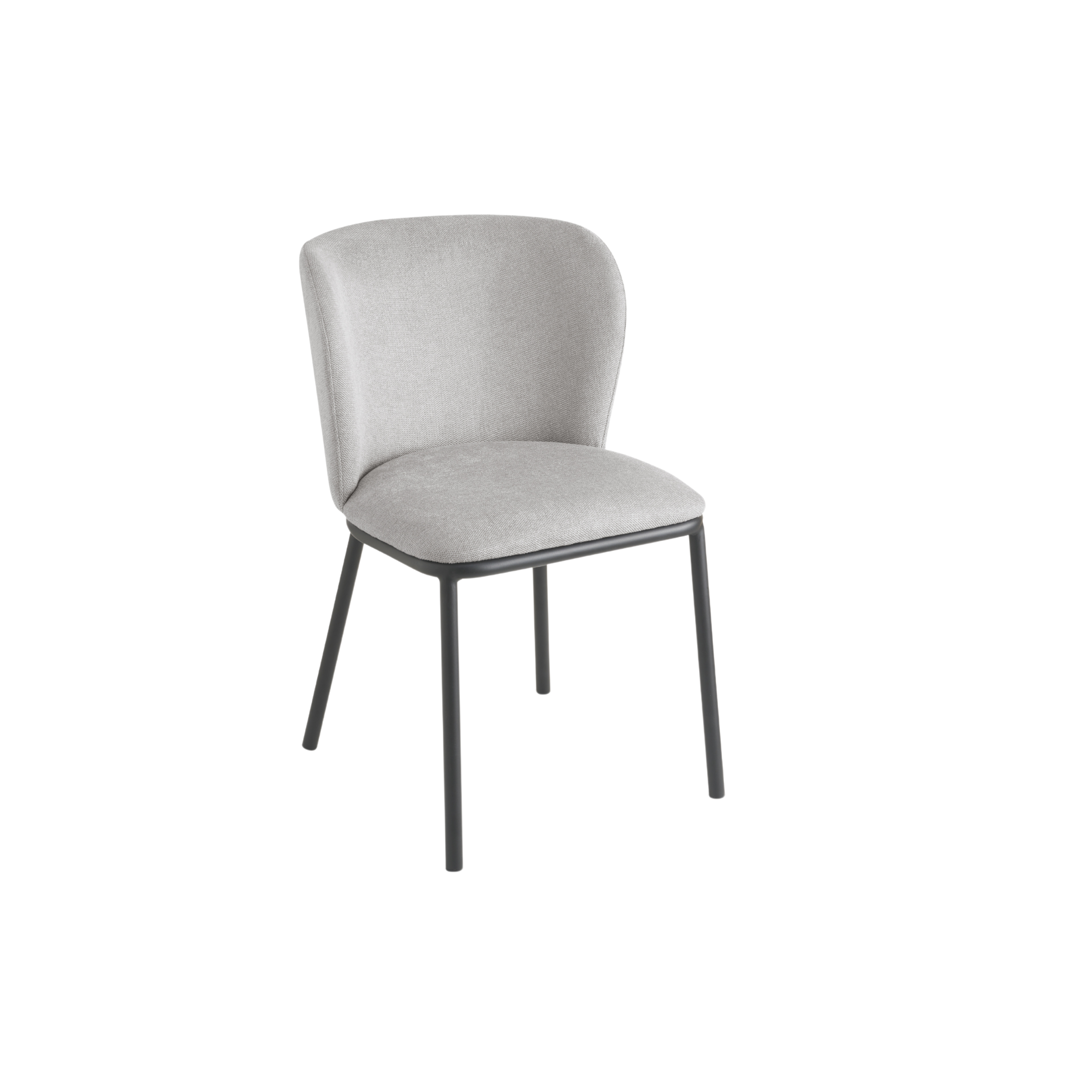 Set of "Riva" dining chairs in padded fabric with metal frame, 52x57 cm, 80 cm high.