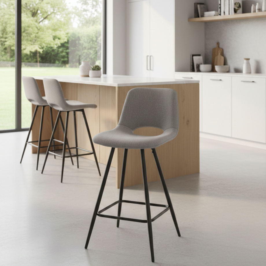 Set of "Echo" stools in fabric with painted metal frame, 50x45 cm, 91h