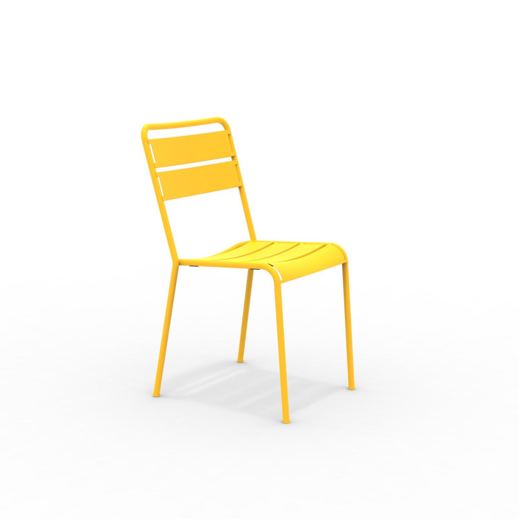 Set of modern and stackable "Twist" painted metal garden chairs, 45x57 cm, 86 cm high.