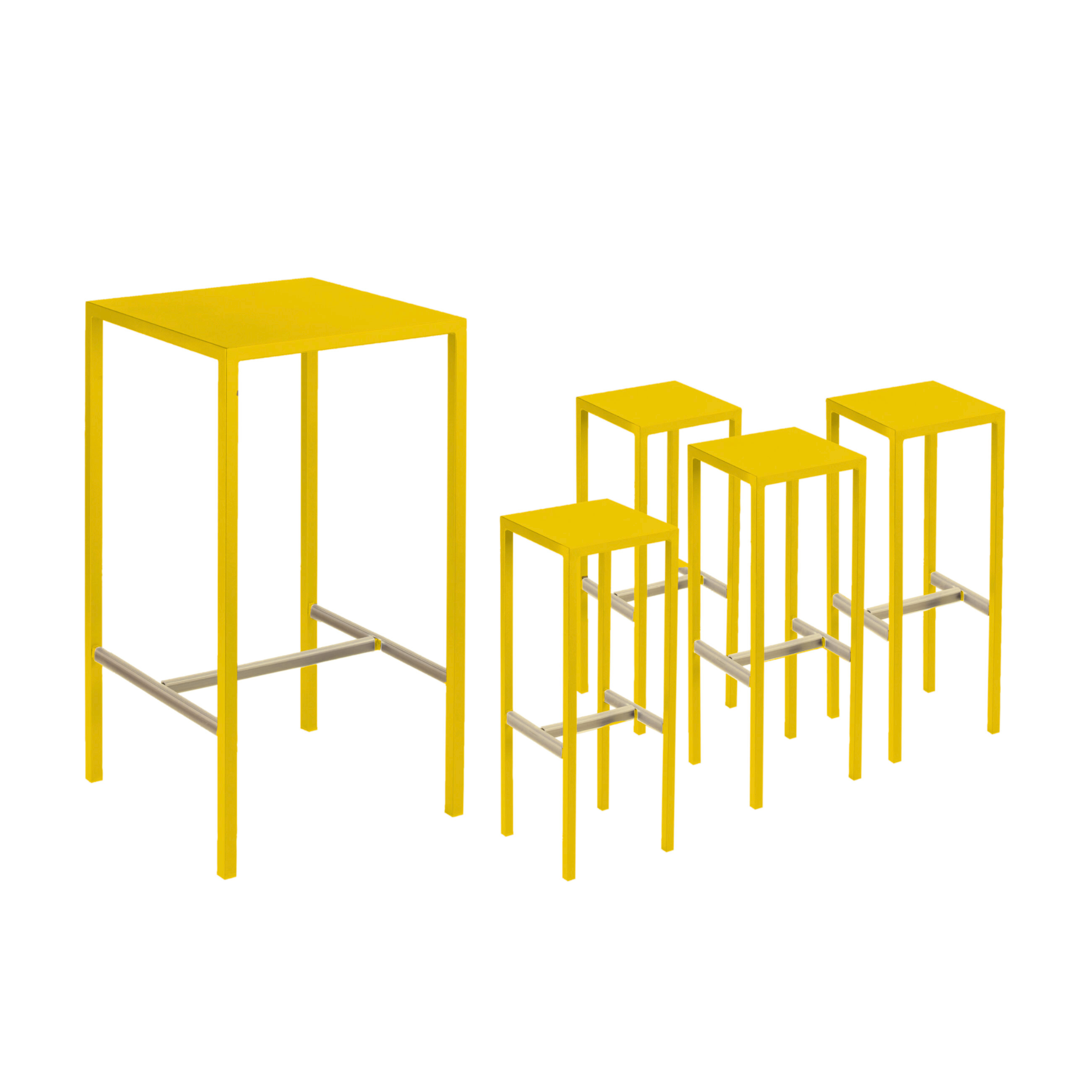 Modern garden high table set + 2 "Seaside" metal stools, 60x60 cm, 110 cm high.