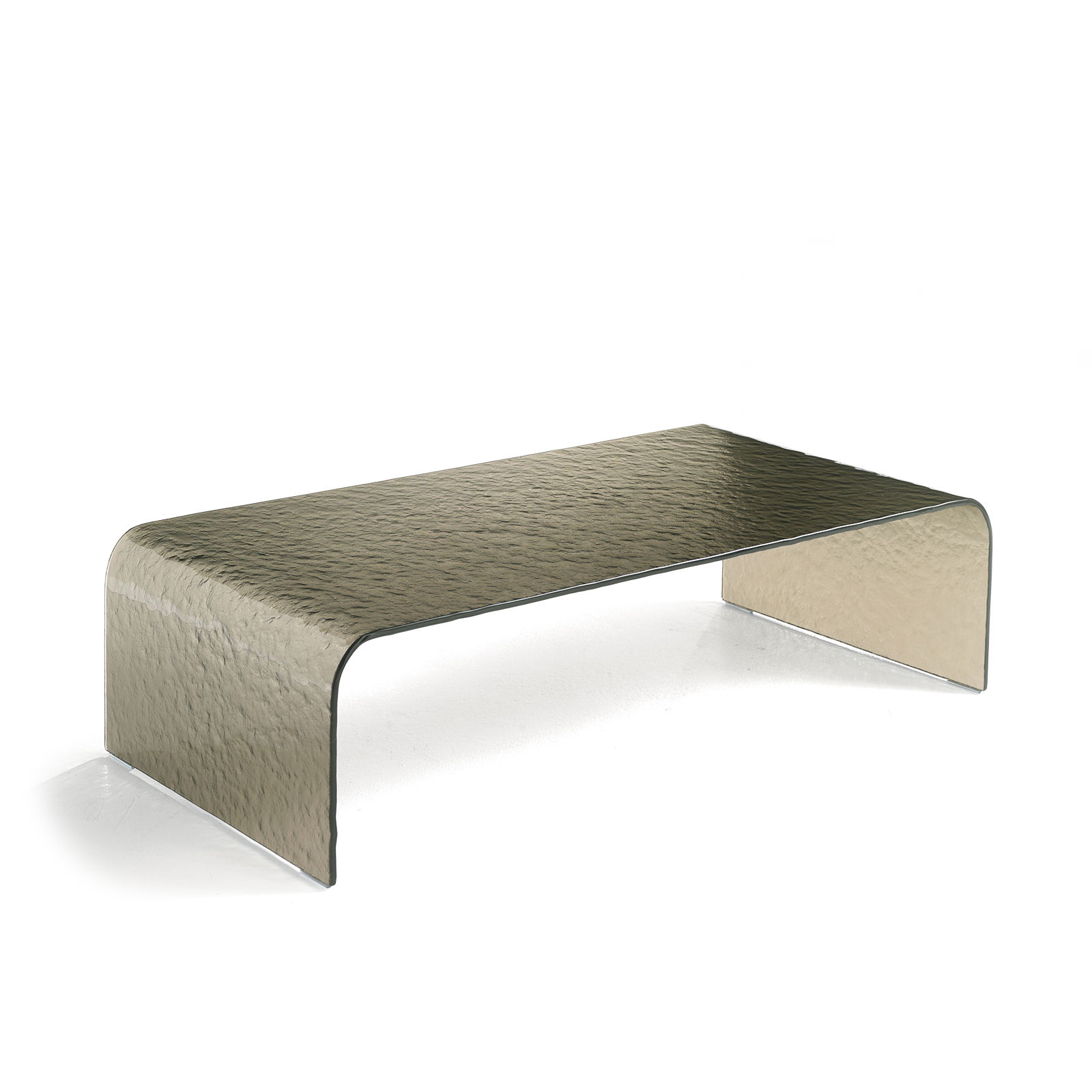"Marlo" rectangular coffee table in hammered glass, 110x55 cm, 30 cm high.