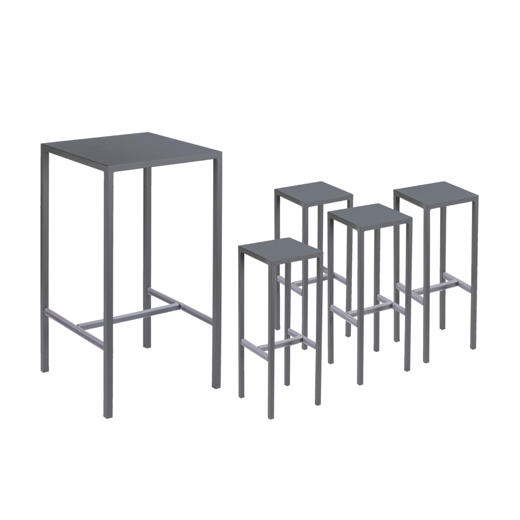 Modern garden high table set + 2 "Seaside" metal stools, 60x60 cm, 110 cm high.