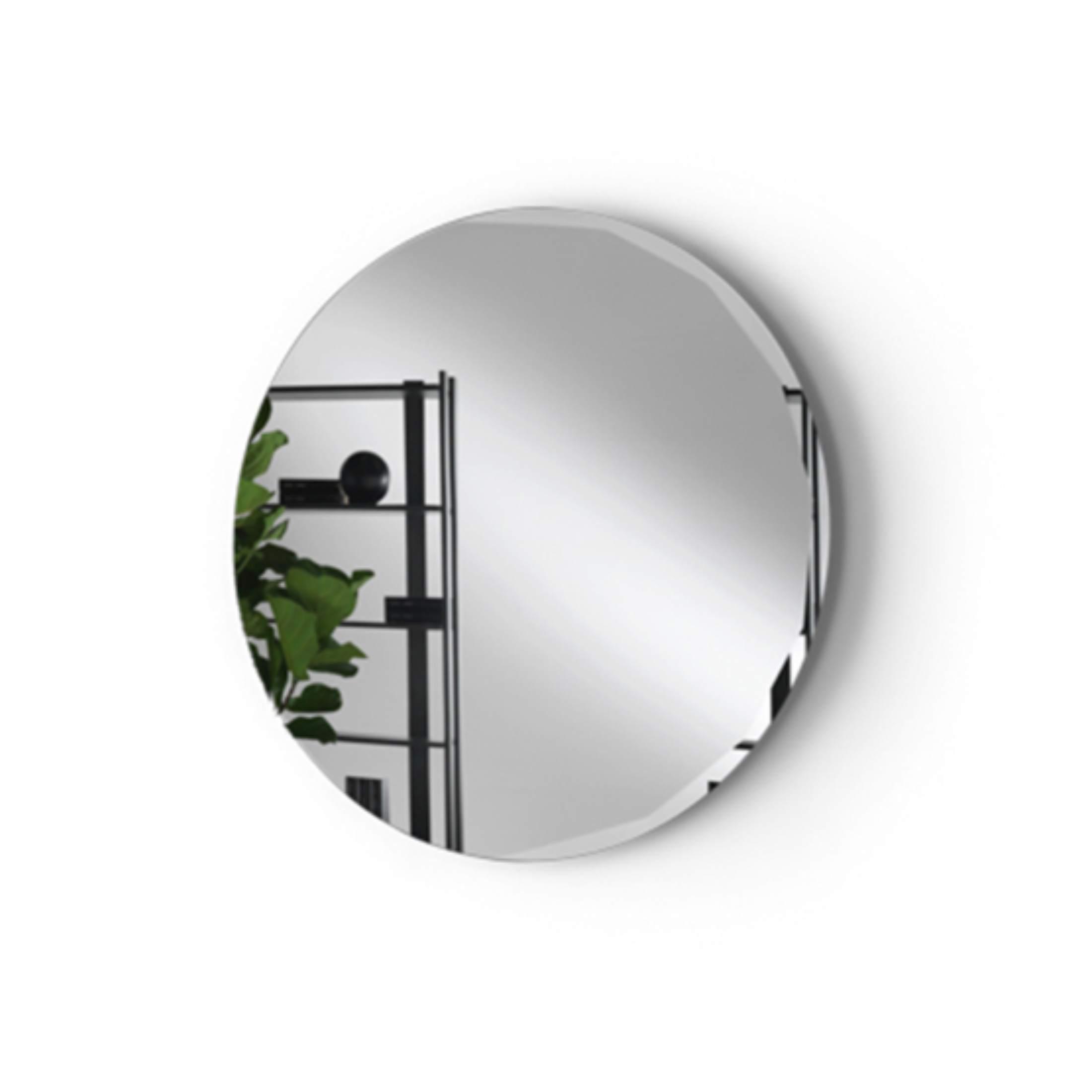"Pretty" modern round wall mirror with side bevel detail