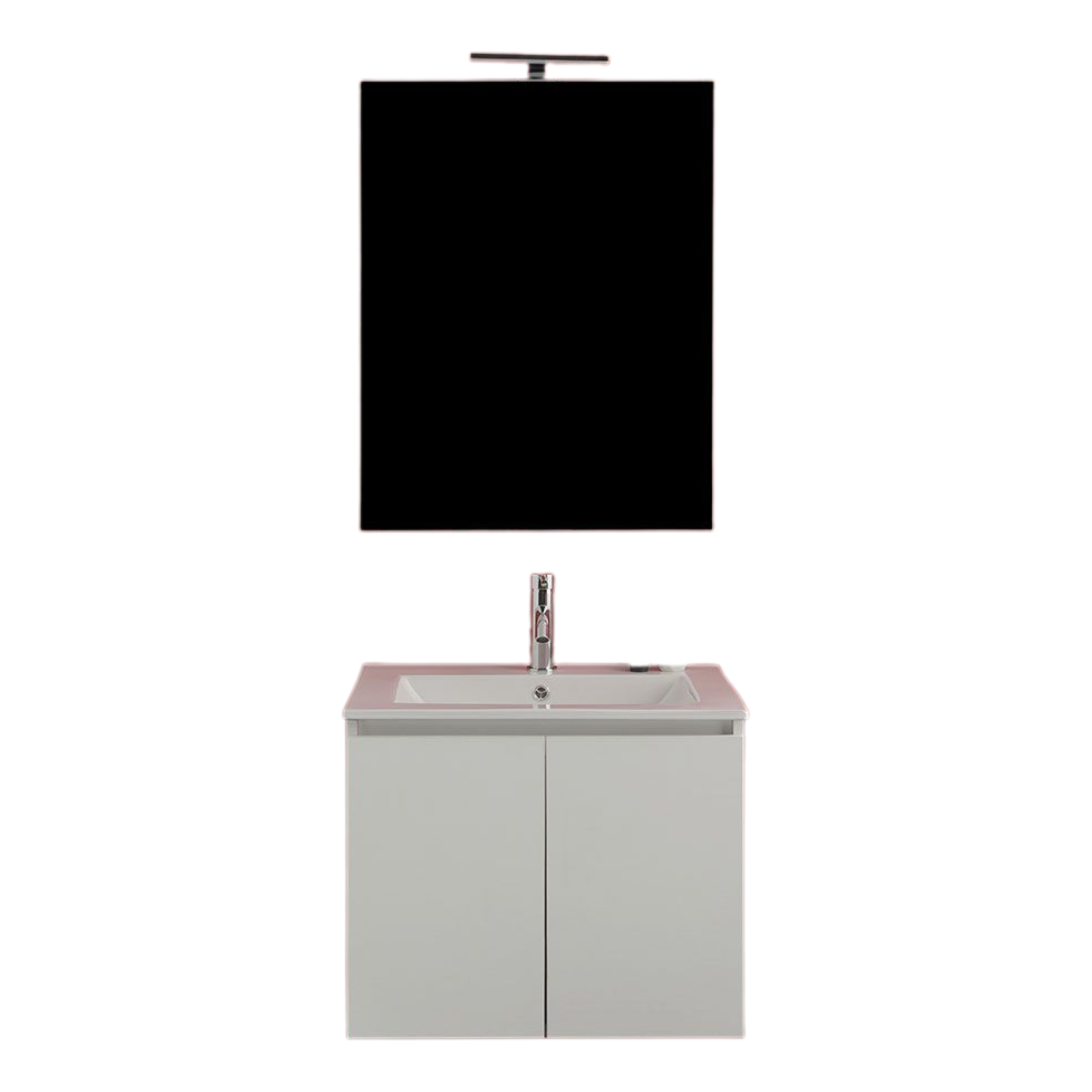 White "Hydra" bathroom cabinet, 60 cm, wall-hung, with 2 doors, sink and mirror.