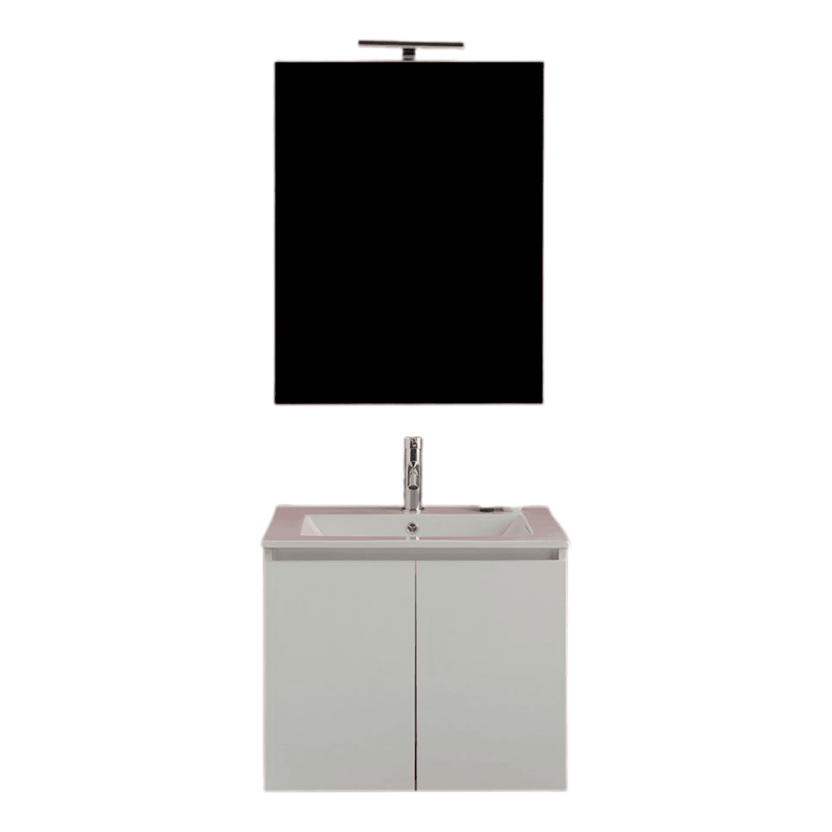 Mobile da bagno bianco "Hydra" 60 cm sospeso a 2 ante con lavabo e specchio - MondoViro