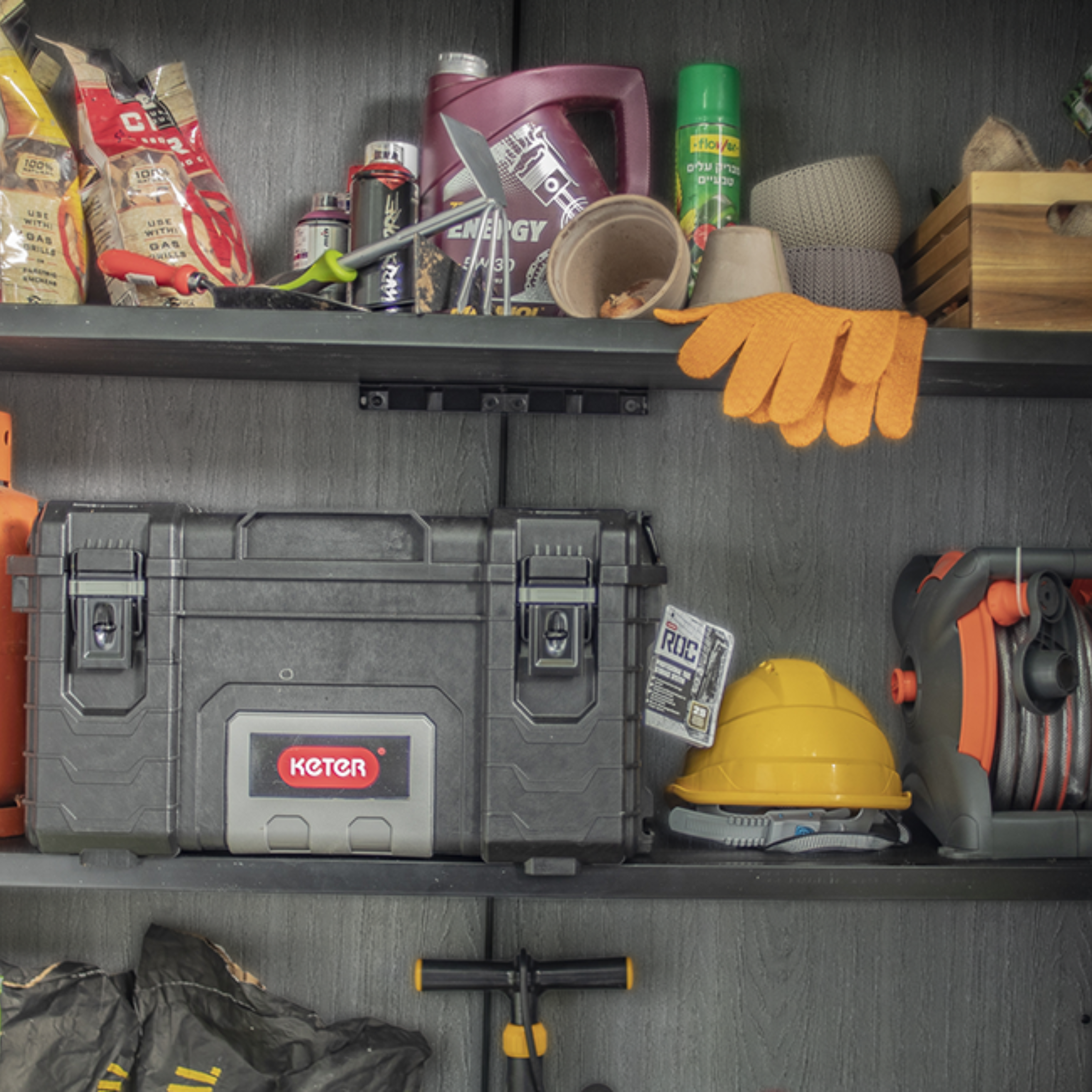 "Gnome" outdoor tool shed, grey, wood effect, spacious and resistant, 140x73.6 cm, 170.4 cm high