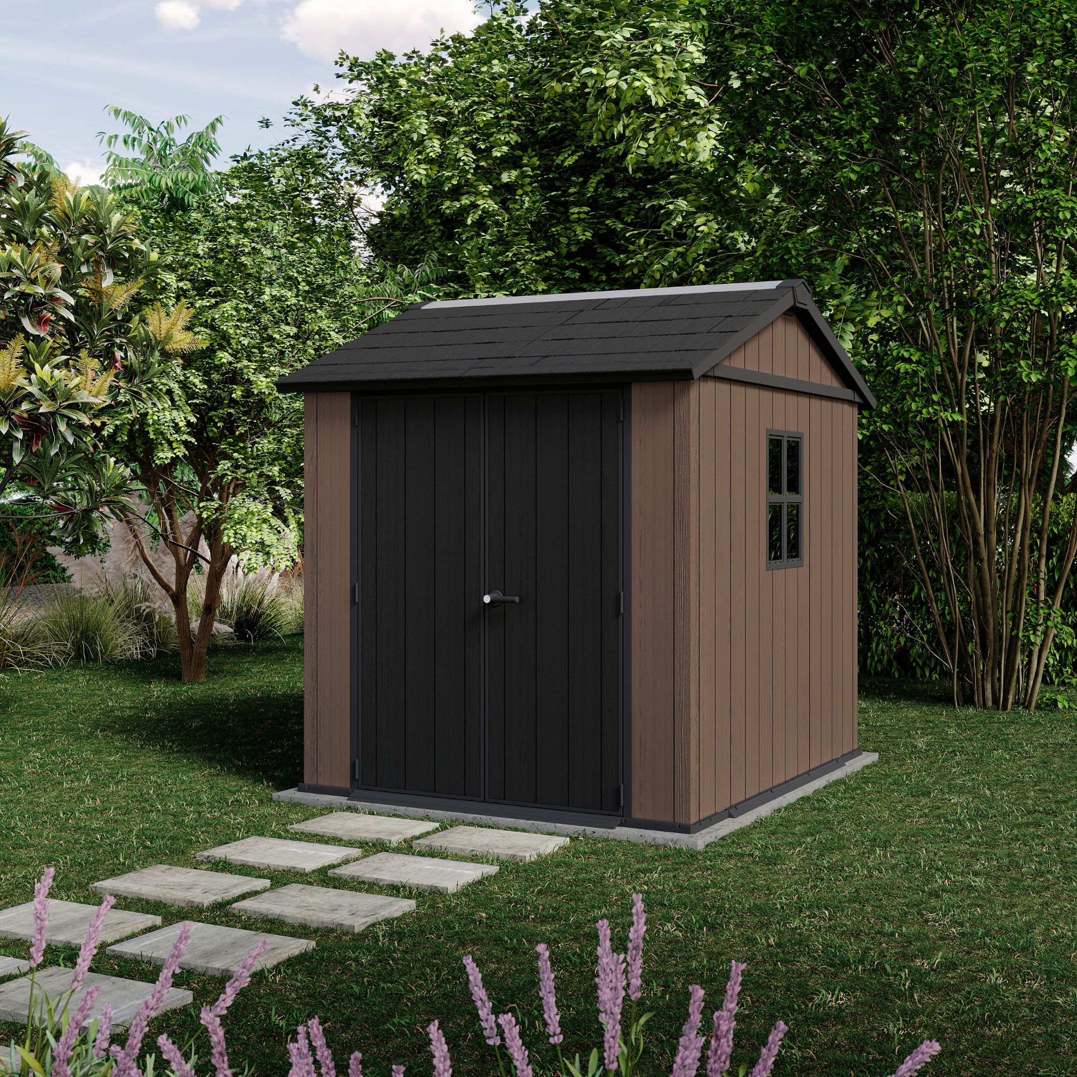 Garden shed "Nido Plus 757/775" evotech brown with double assembly option