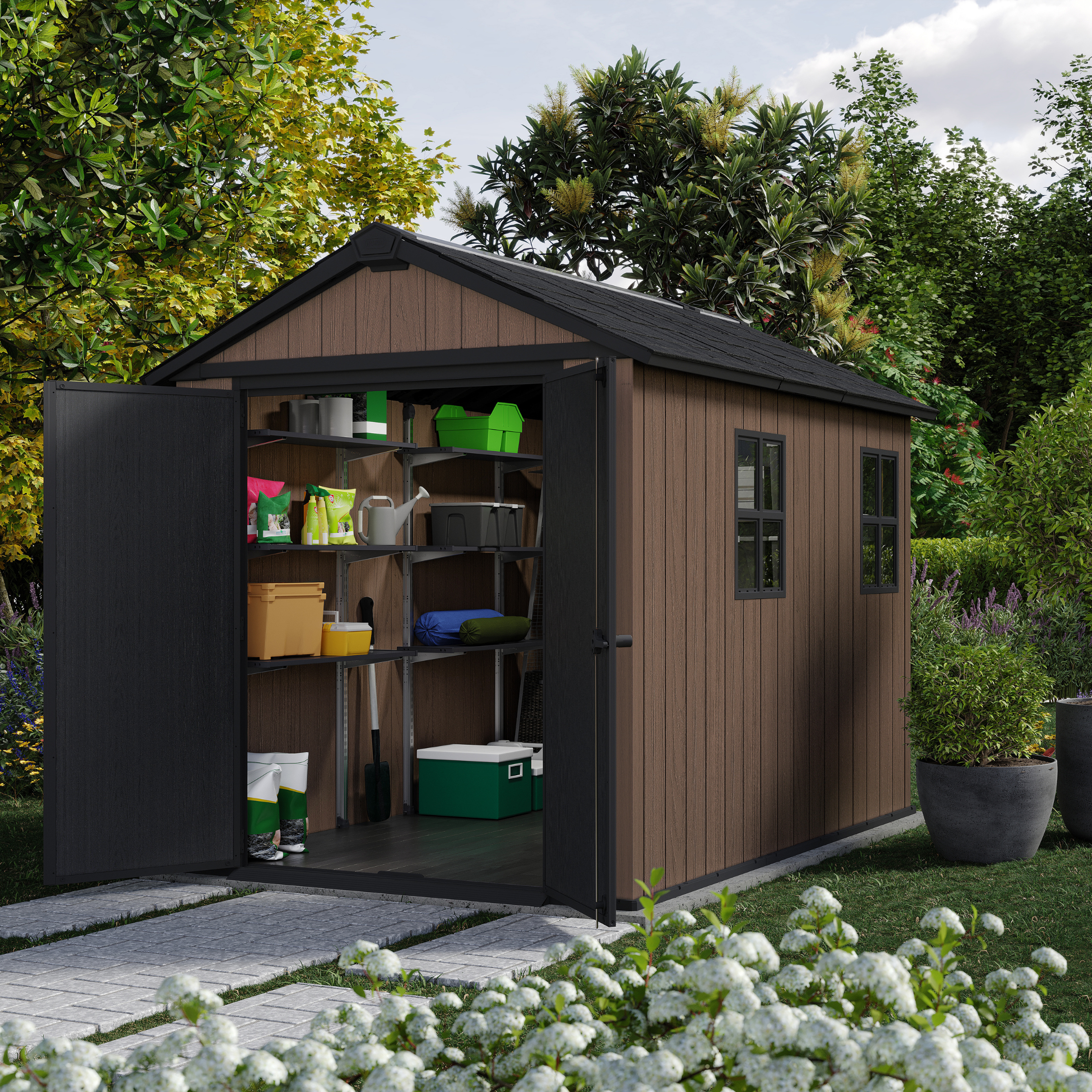Garden shed "Nido Plus 759/975" evotech brown with double assembly option