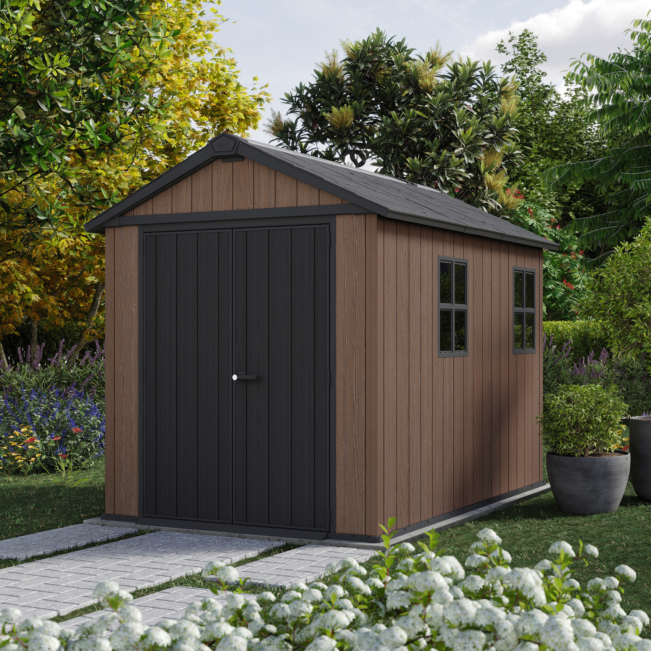 Garden shed "Nido Plus 759/975" evotech brown with double assembly option
