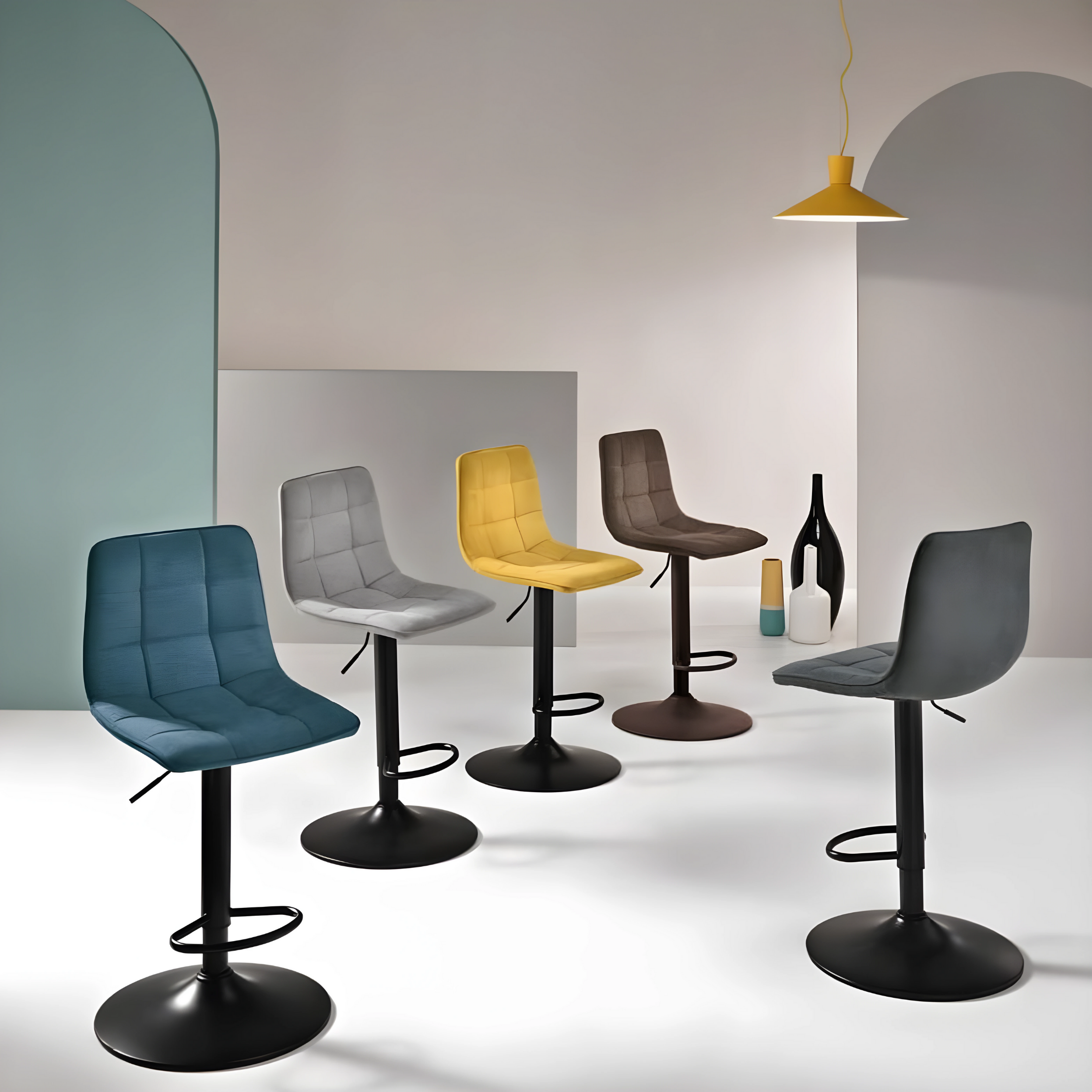 Set of "Milly" fabric stools with padded seat, 45x45 cm, 91h