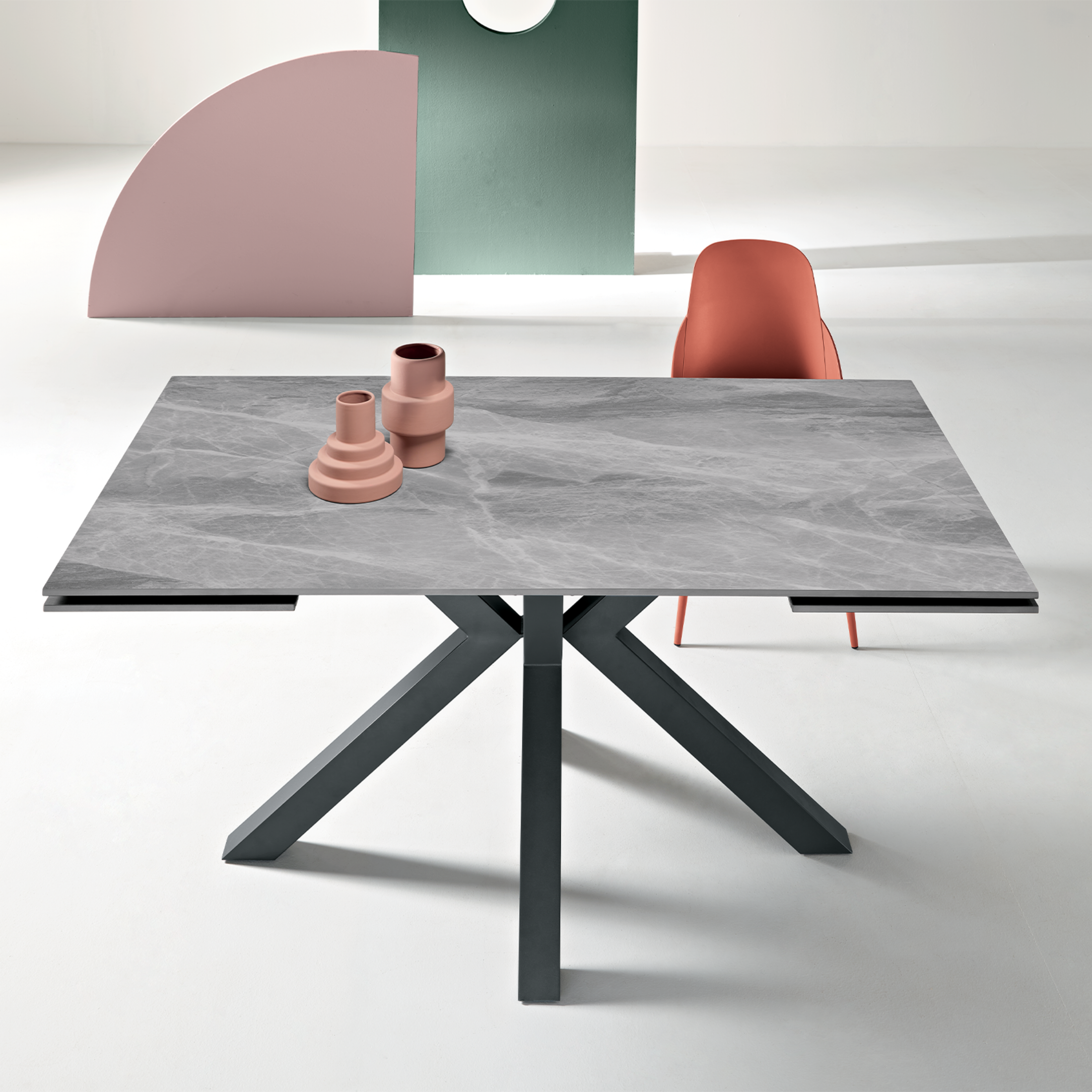 Extendable "Korven" table in marble-effect sintered stone with 2 extensions, 160/240x91 cm, 74h