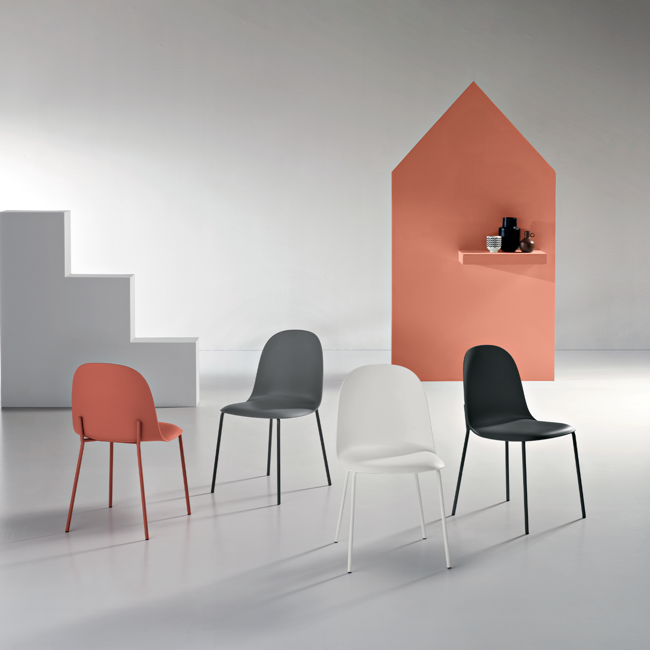 "Leandro" dining chair set in polypropylene with metal frame, 45x50 cm, 82h