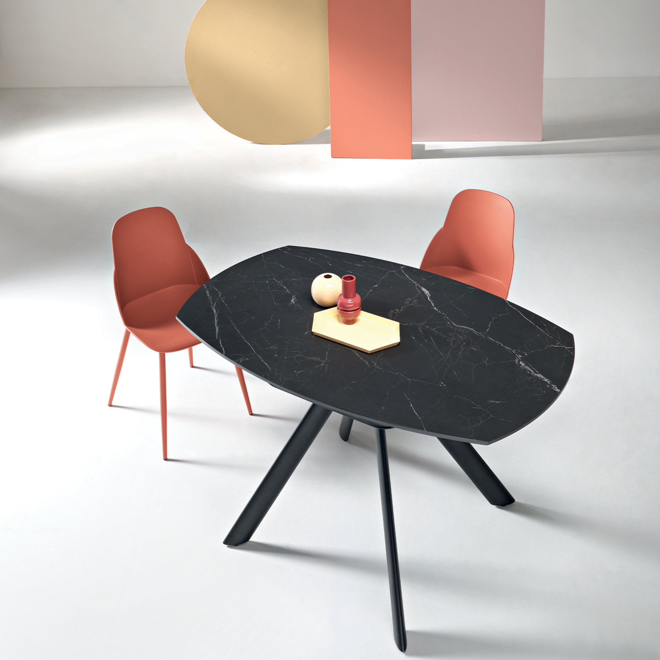 Extendable "Lena" marble-effect table with swivel top, 135x87 cm, 78h