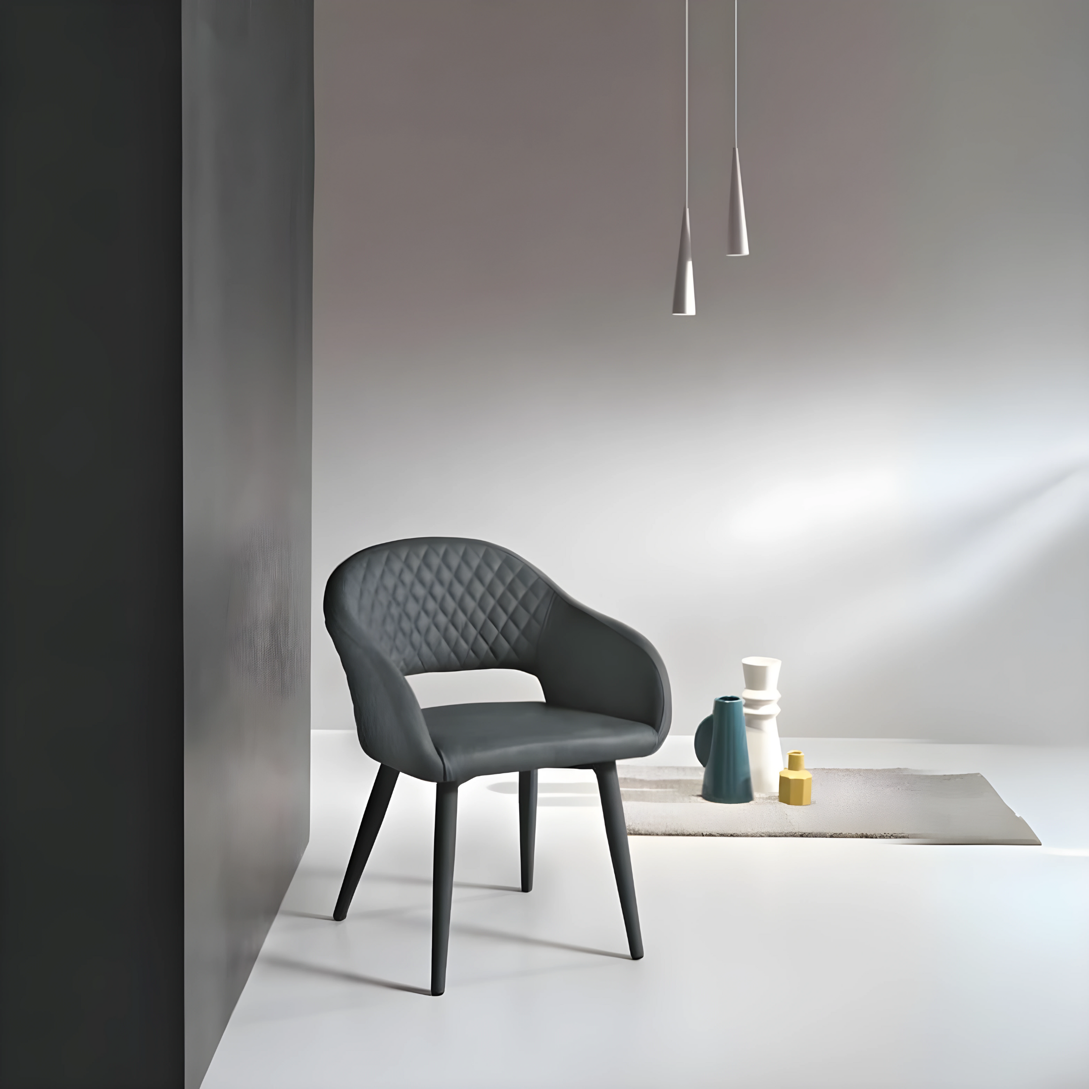 Set of "Ezia" eco-leather dining chairs with stitching, 50x60 cm, 88 cm high.