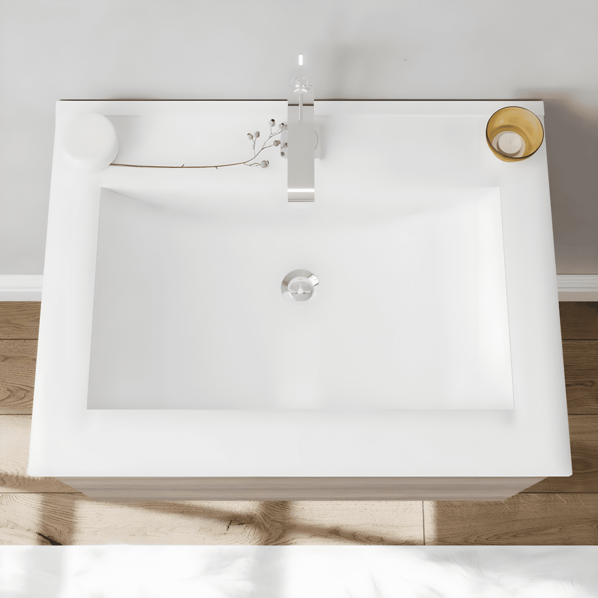 Mobile da bagno sospeso "Lunaris4" con vano contenitore lavabo integrato e specchio LED - MondoViro