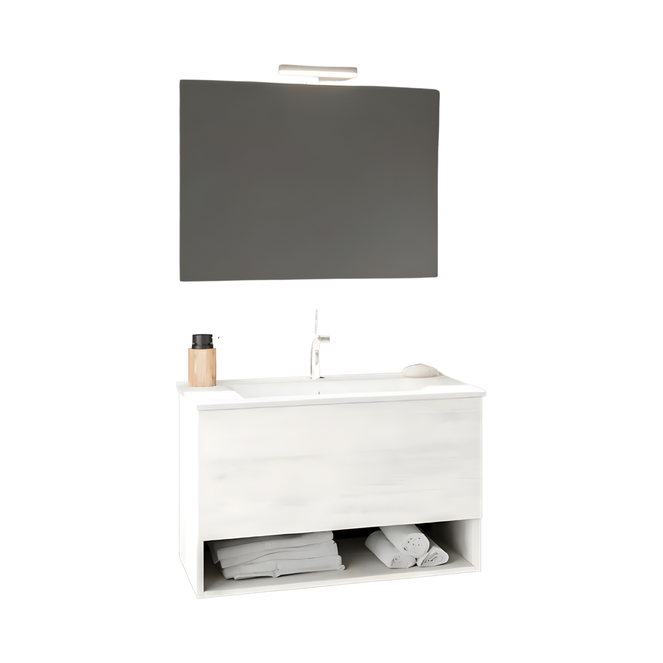 "Lunaris4" wall-hung bathroom cabinet with integrated sink storage compartment and LED mirror