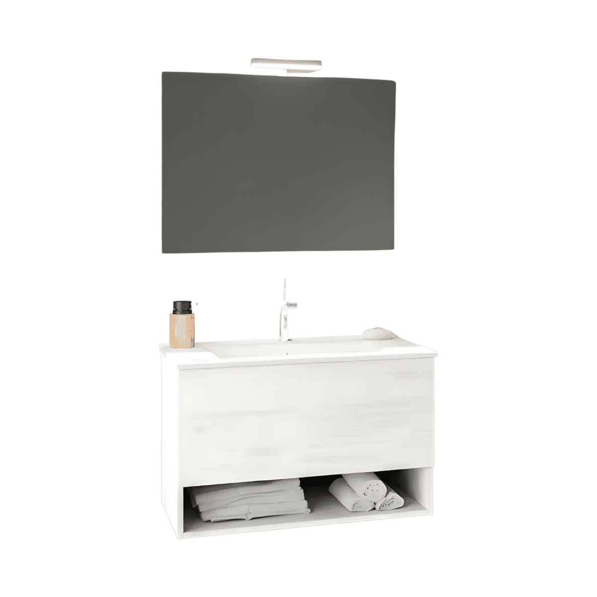 Mobile da bagno sospeso "Lunaris4" con vano contenitore lavabo integrato e specchio LED - MondoViro