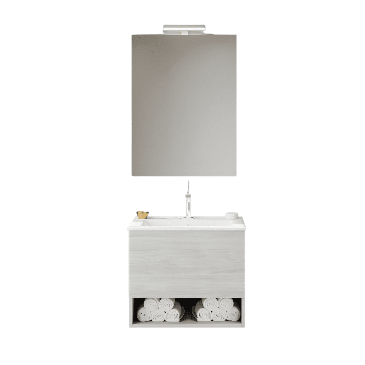 Mobile da bagno sospeso "Lunaris4" con vano contenitore lavabo integrato e specchio LED - MondoViro