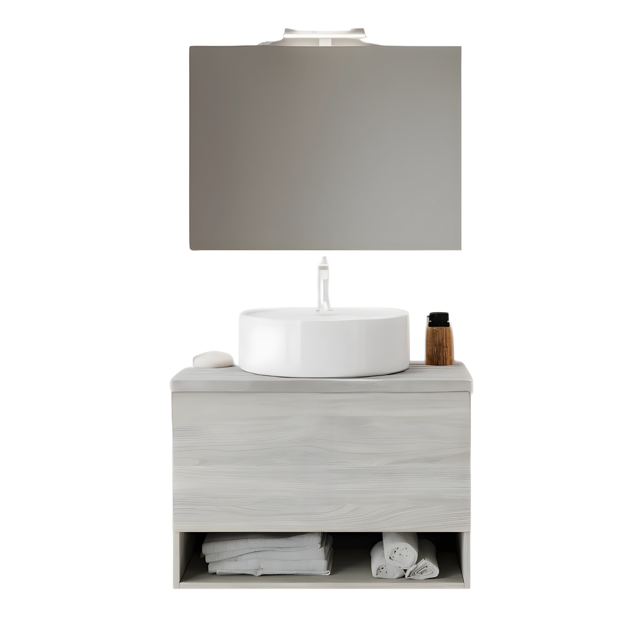 "Lunaris3" wall-hung bathroom cabinet with countertop washbasin storage compartment and LED mirror