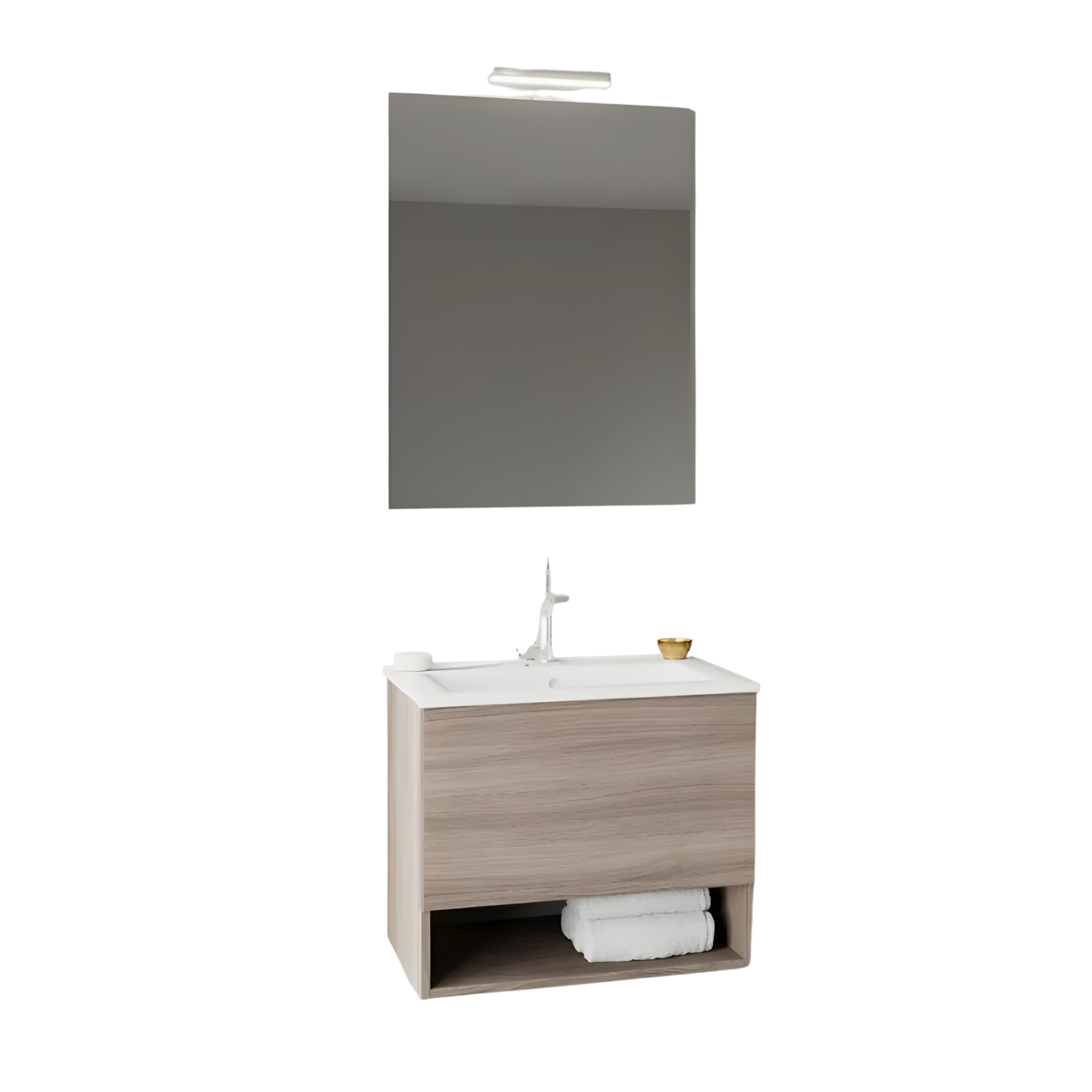 "Lunaris4" wall-hung bathroom cabinet with integrated sink storage compartment and LED mirror