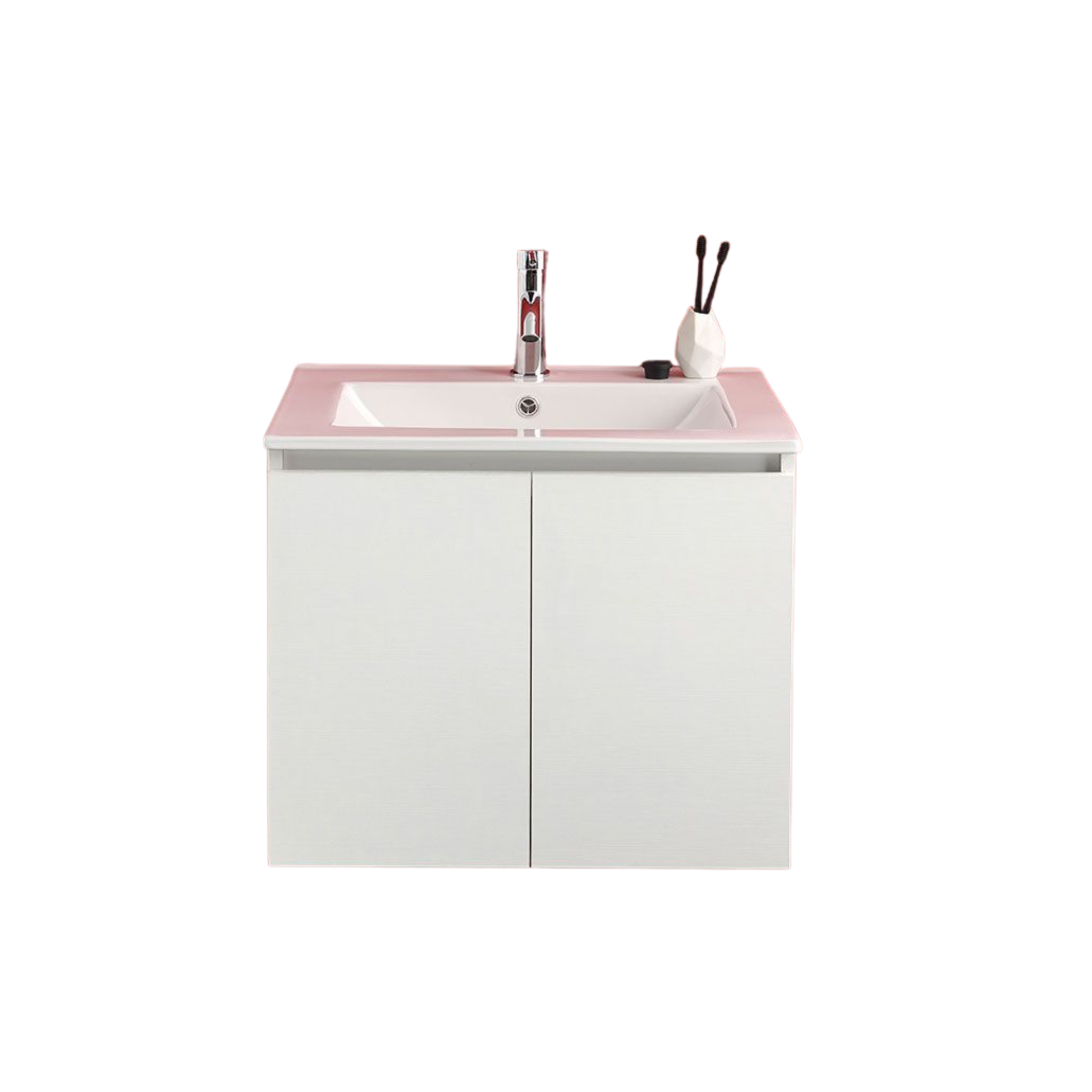 60cm "Lefkada" wall-hung bathroom cabinet with 2 white doors and ceramic sink
