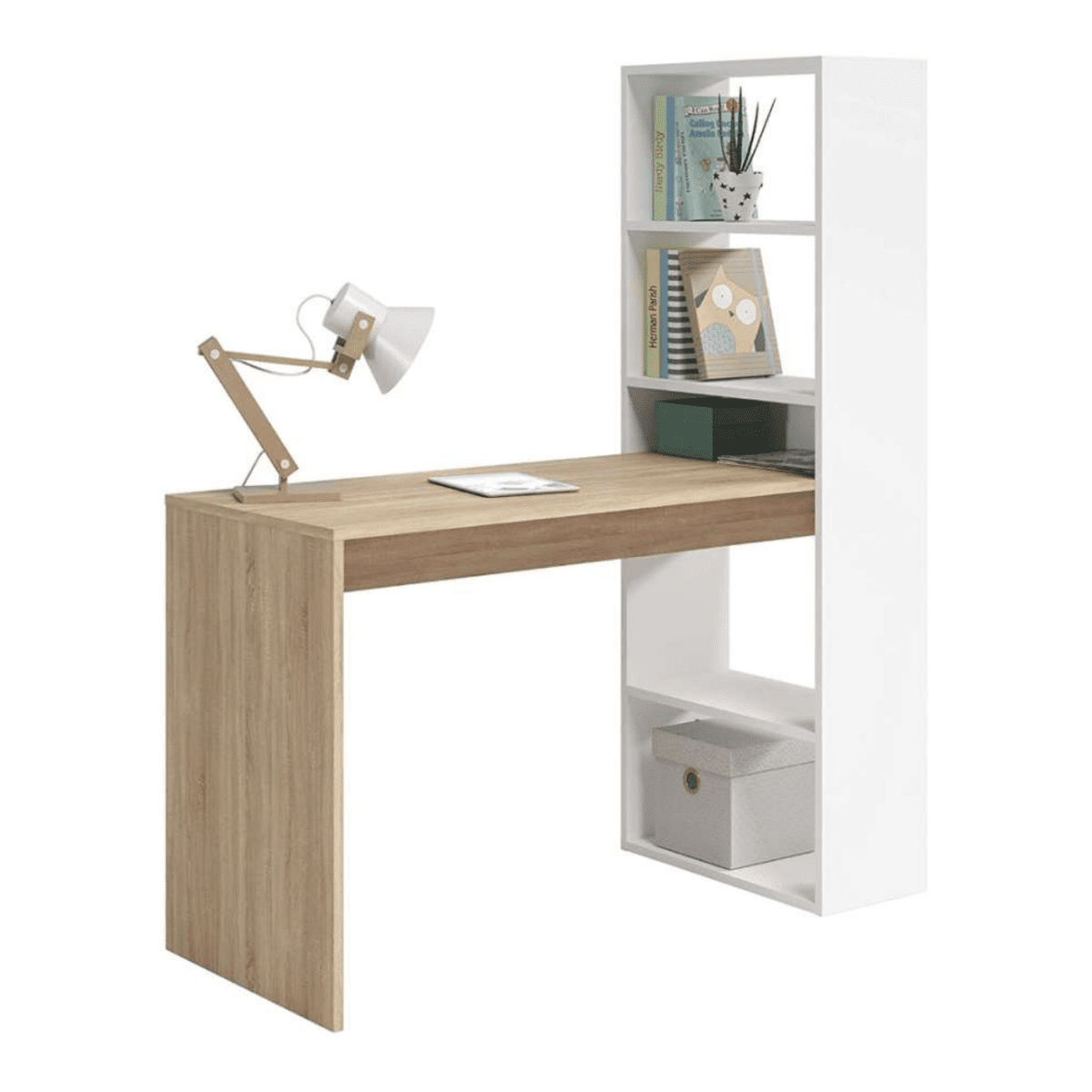 Scrivania con libreria "Lexi Star" multifunzione bianco e rovere cm 120x53 144h - MondoViro