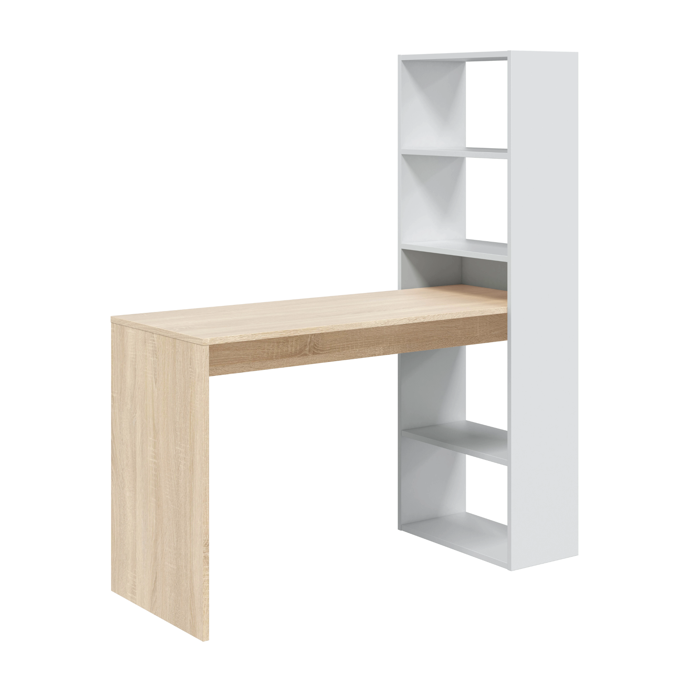 "Lexi Star" multifunctional desk with bookcase, white and oak, 120x53 cm, 144 cm high.