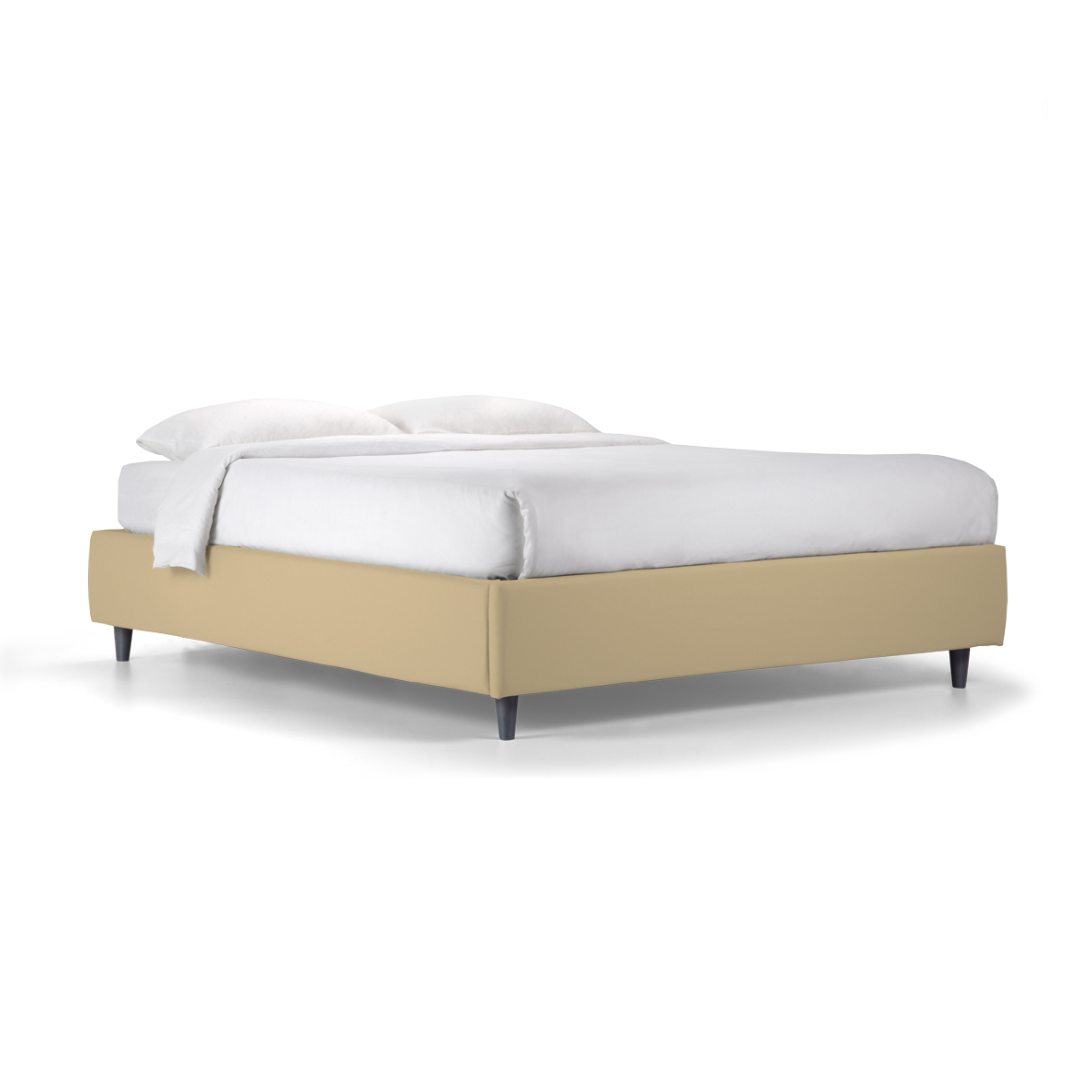 "Lugano" spacious storage bed with base without headboard in vegan leather with conical foot