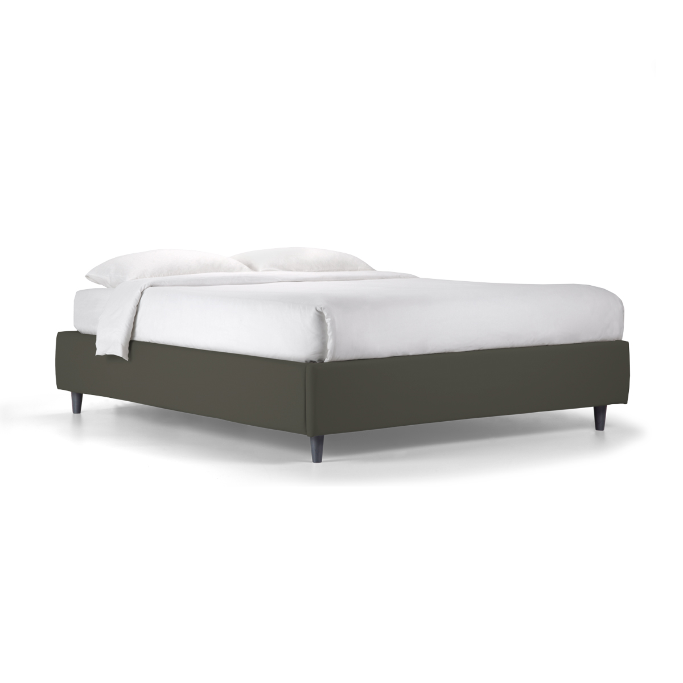 "Lugano" spacious storage bed with base without headboard in vegan leather with conical foot