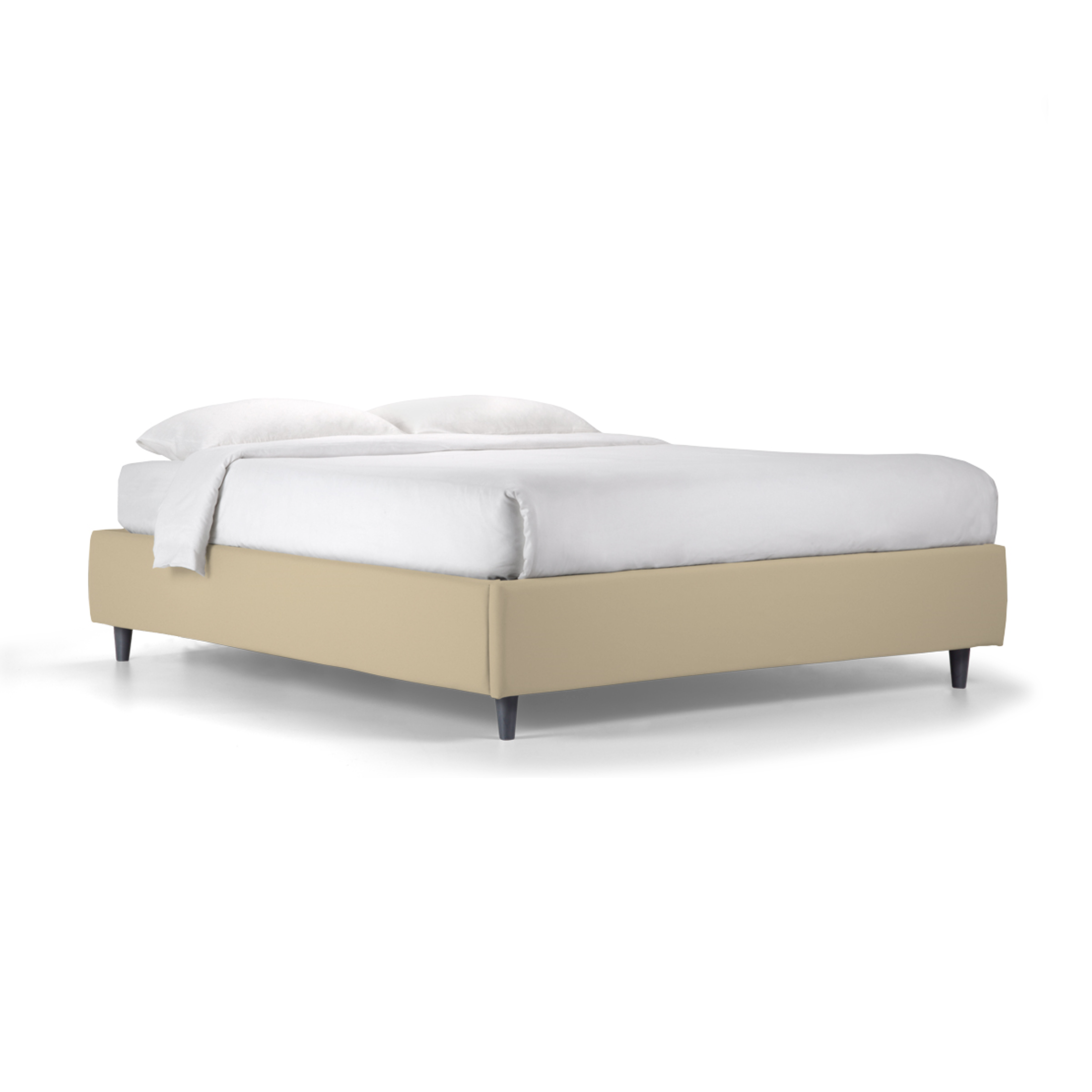 "Lugano" spacious storage bed with base without headboard in vegan leather with conical foot
