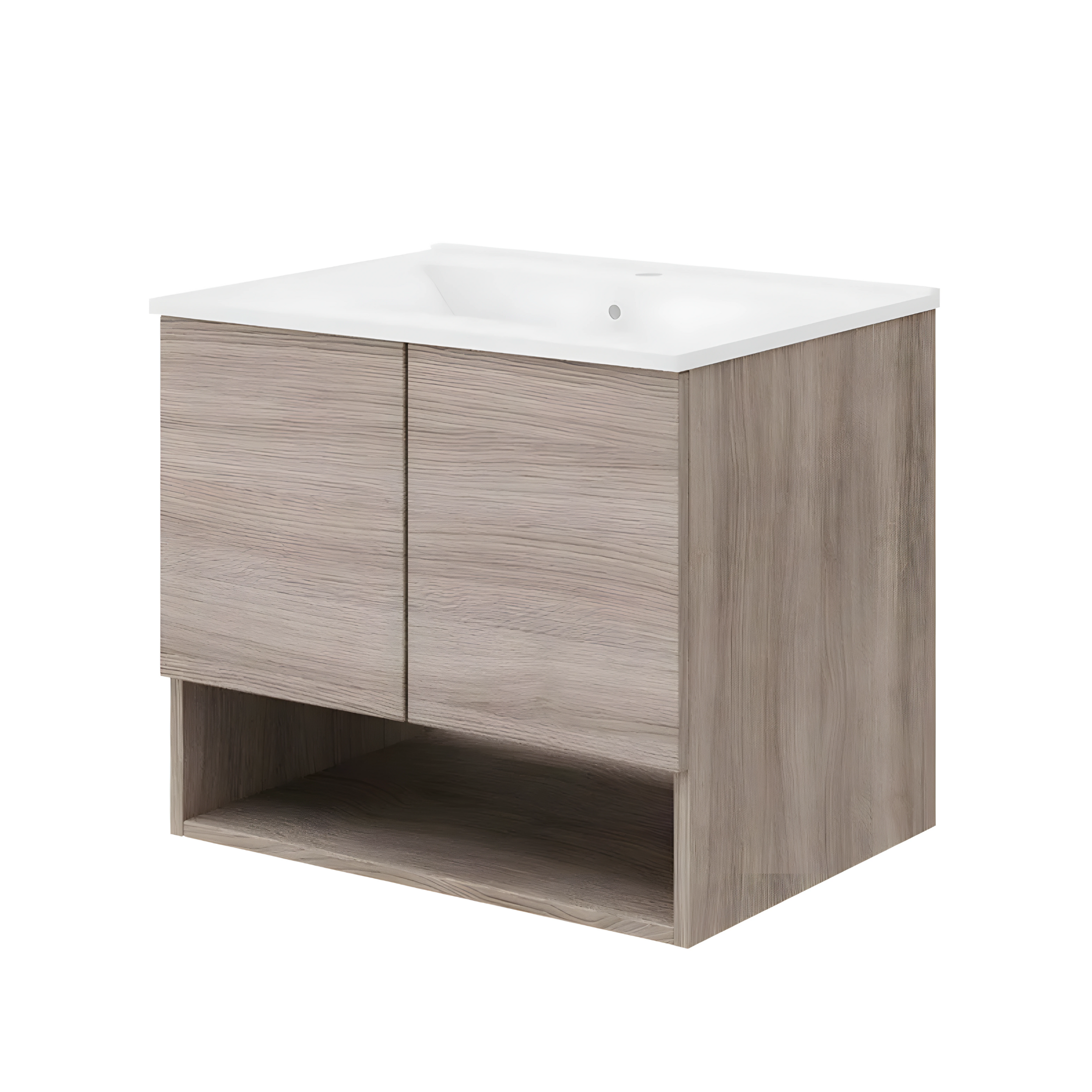 "Lunaris2" wall-hung bathroom cabinet with integrated sink and 2 modern doors with LED mirror