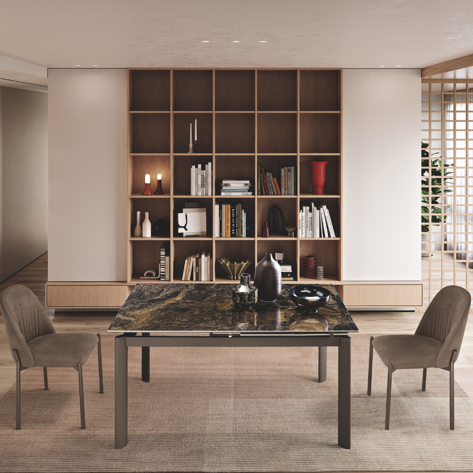 Extendable "Strato" table with marble-effect porcelain stoneware top