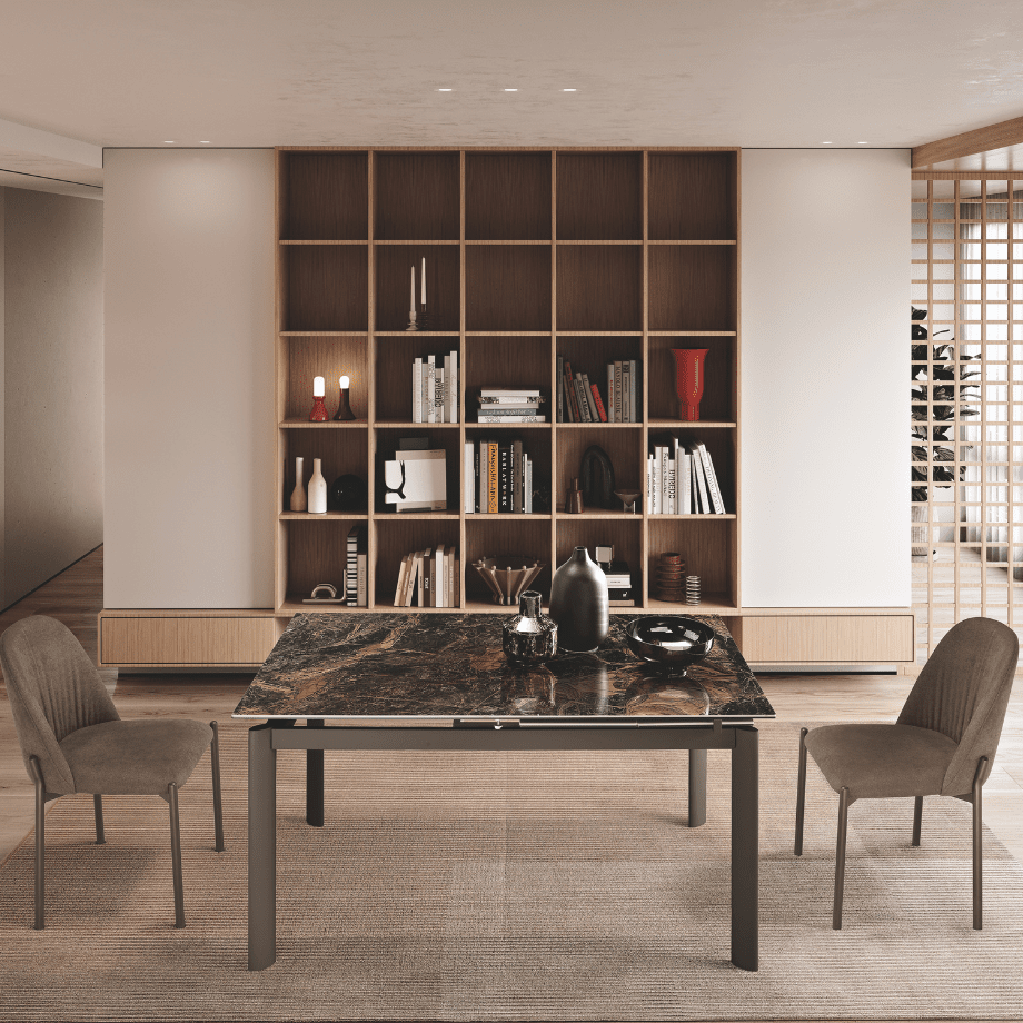 Tavolo allungabile "Strato" con piano in grès porcellanato effetto marmo - MondoViro