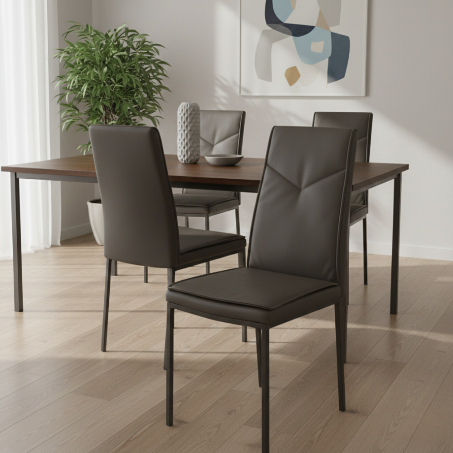 Set of "Giselle" dining chairs in eco-leather with metal base, 42x60 cm, 100 cm high.